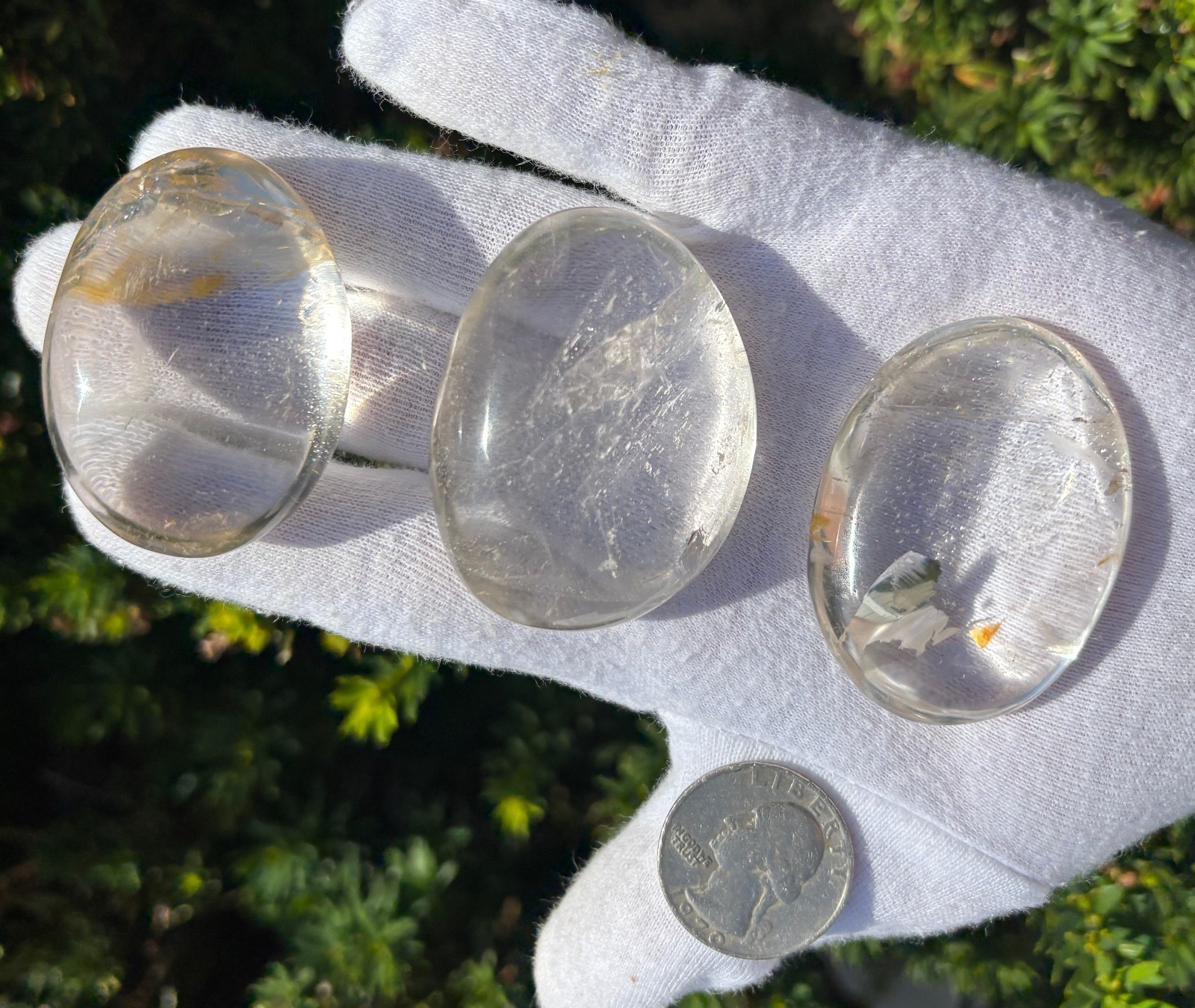 161g LOT SMALL CLEAR QUARTZ PALMSTONES PALM STONES STONE