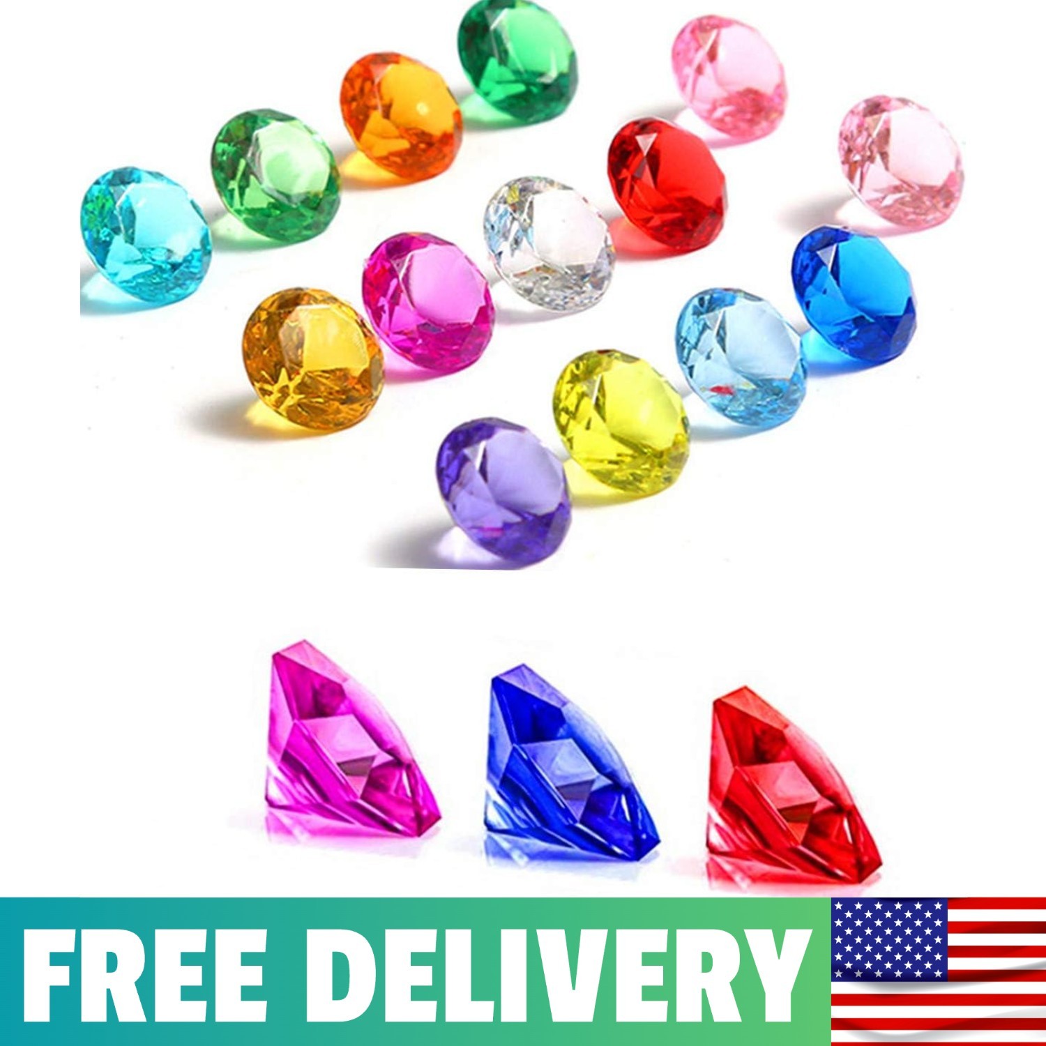 50 PCS Acrylic Crystal 20mm Round Diamond Crystals Treasure, Chest Hunt