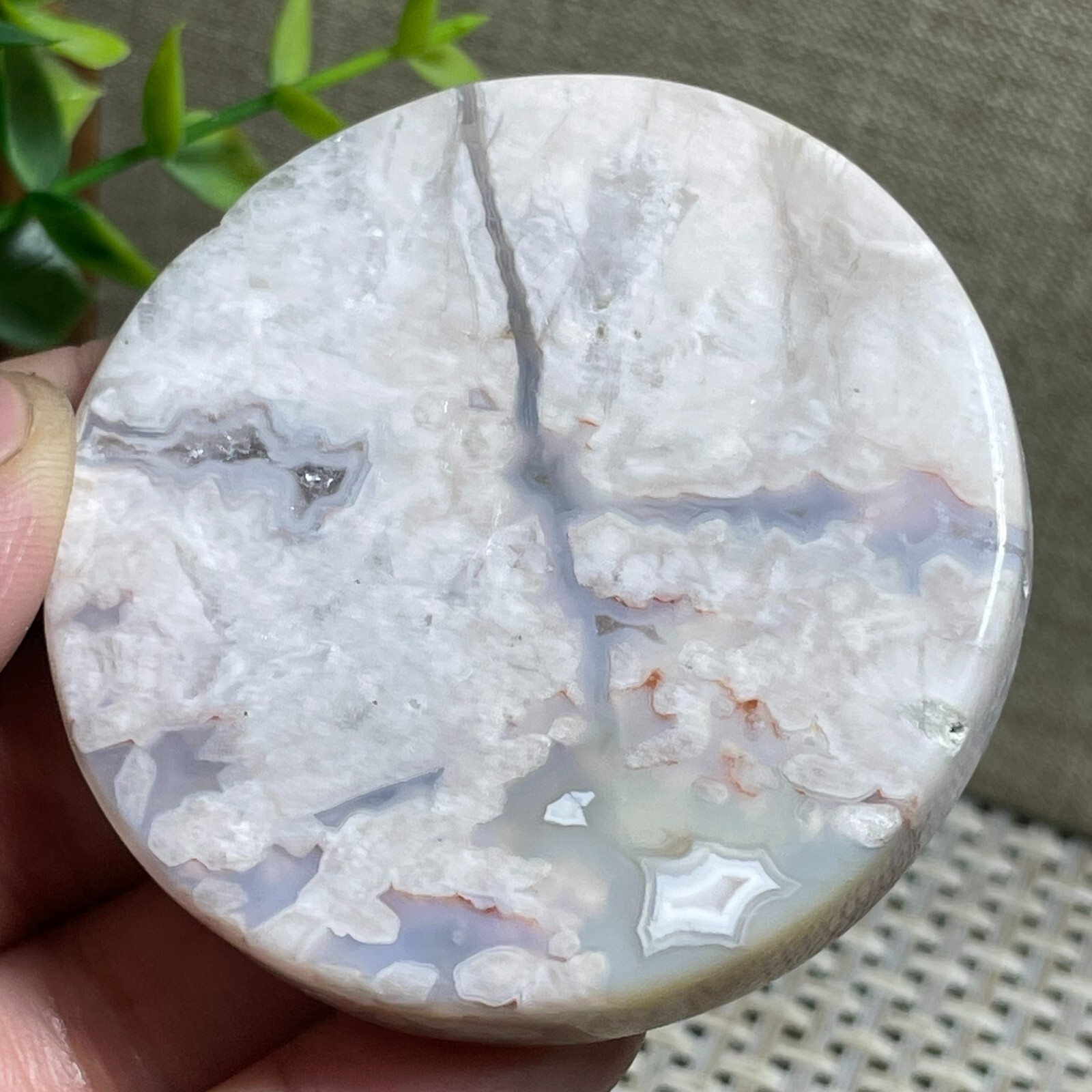 Natural Snowflake Cherry Blossom agate round Polished Mineral Specimen 74g A91