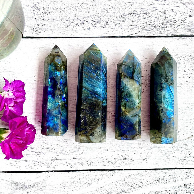 3-4 inches Real Labradorite Healing Crystal Wand Witch Tower Point Ornament Gift