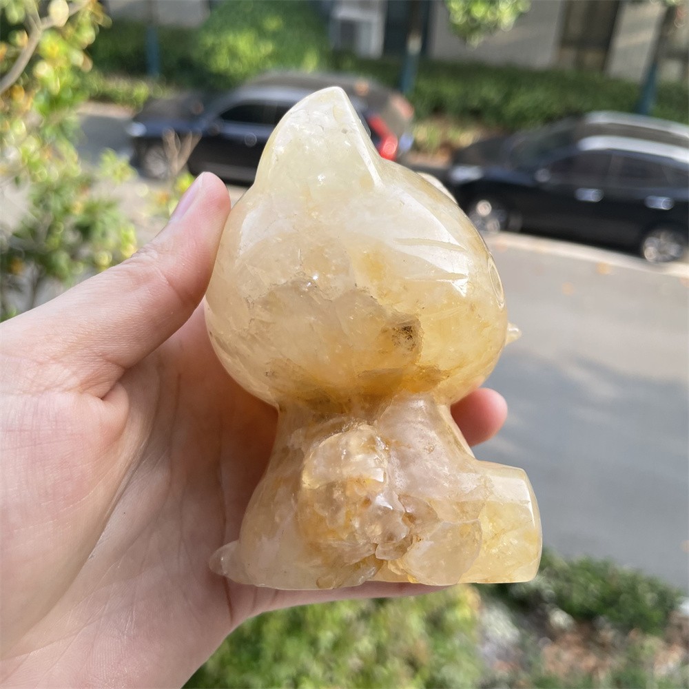 1.4LB 3.7″Natural Golden Healer Kiity Cat Statue Crystal Reiki Carving Decor