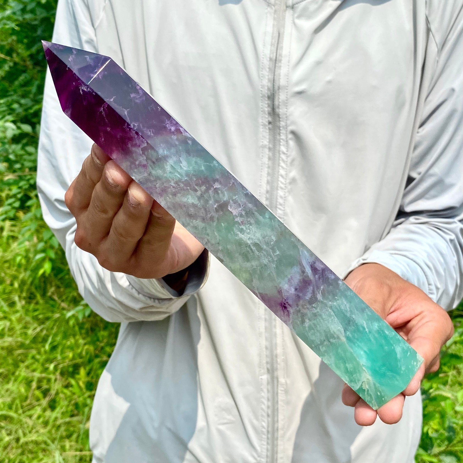 2.44LB Natural Fluorite Crystal Column Magic Wand Obelisk Point Earth Healing