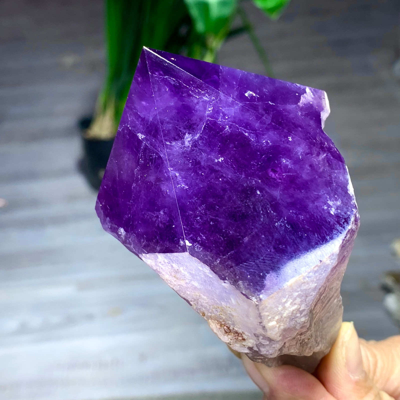 378G Natural Amethyst Quartz Crystal Single-End Terminated Wand Point Healing