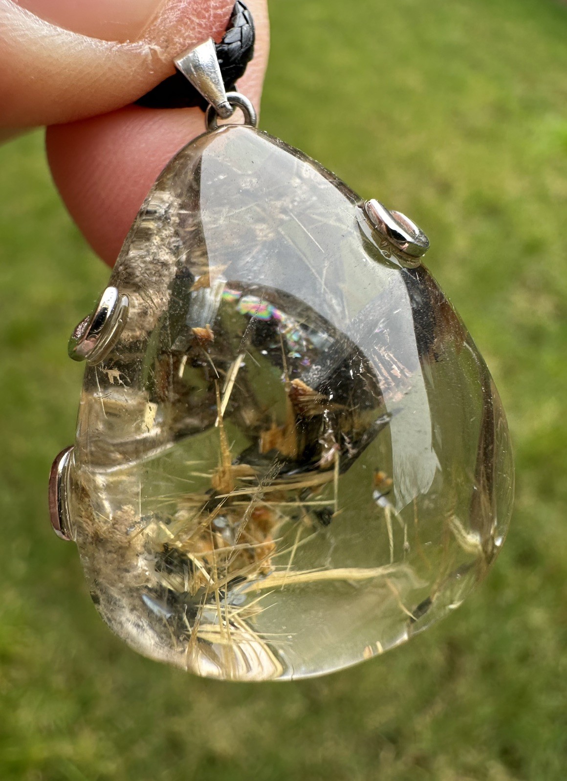 Premium Gold Rutilated Titanium Quartz Pedant/Sterling 925 Silver Setting
