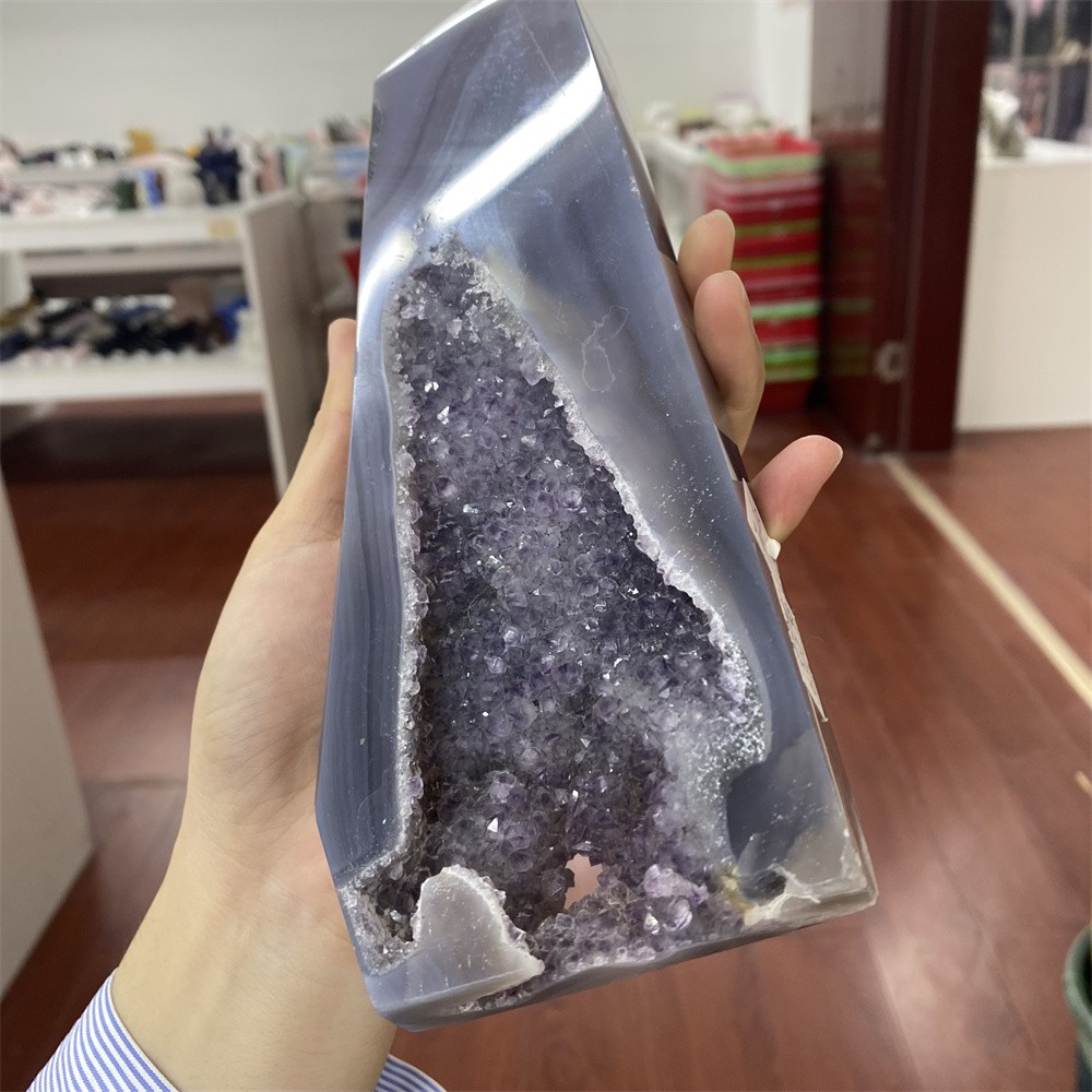 1.7LB 8.7″Natural A++Druzy Amethyst Obelisk Crystal Reiki Tower Quartz Decor