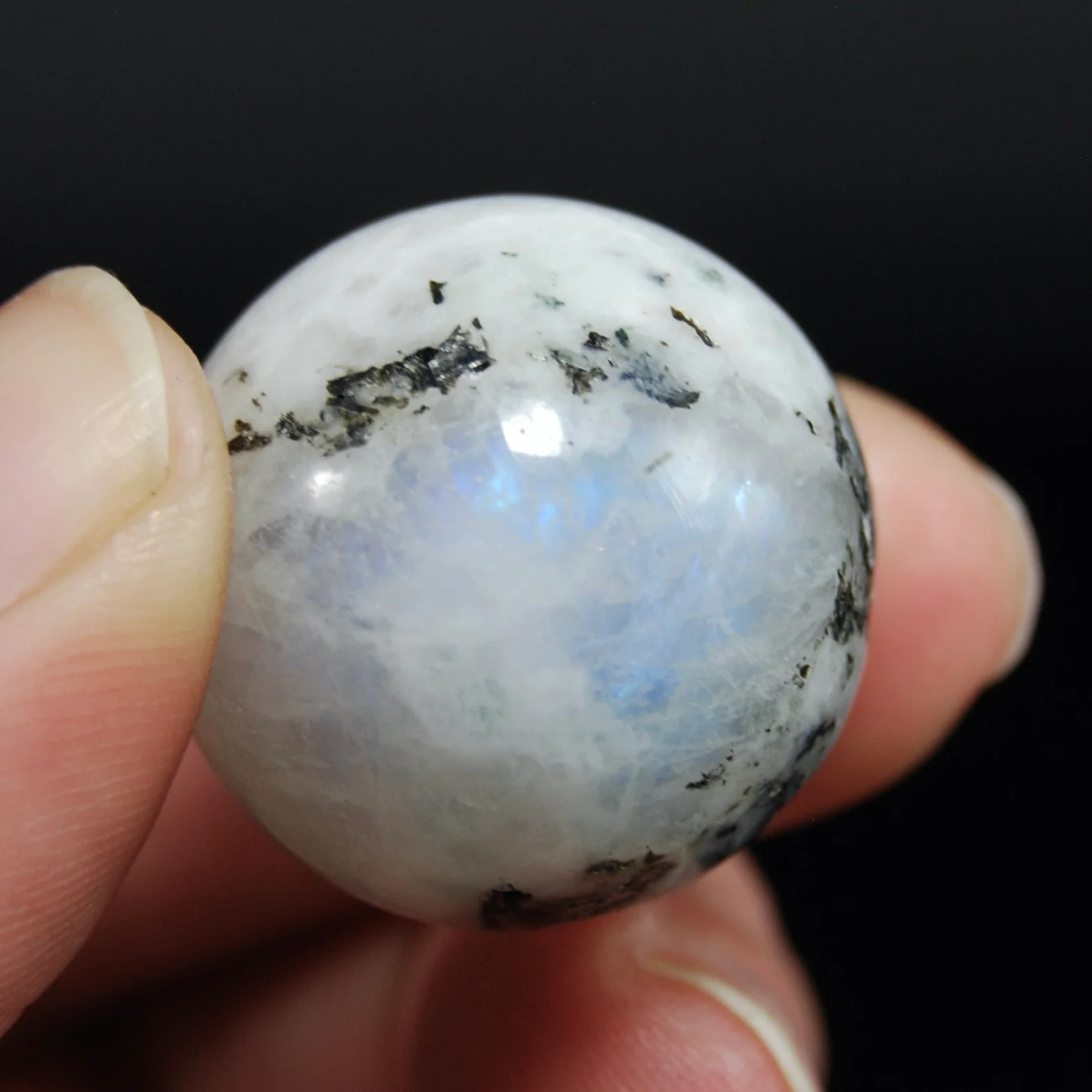 ONE Mini Rainbow Moonstone Crystal Sphere, GUARANTEED Blue Flash, 15mm 20mm 25mm