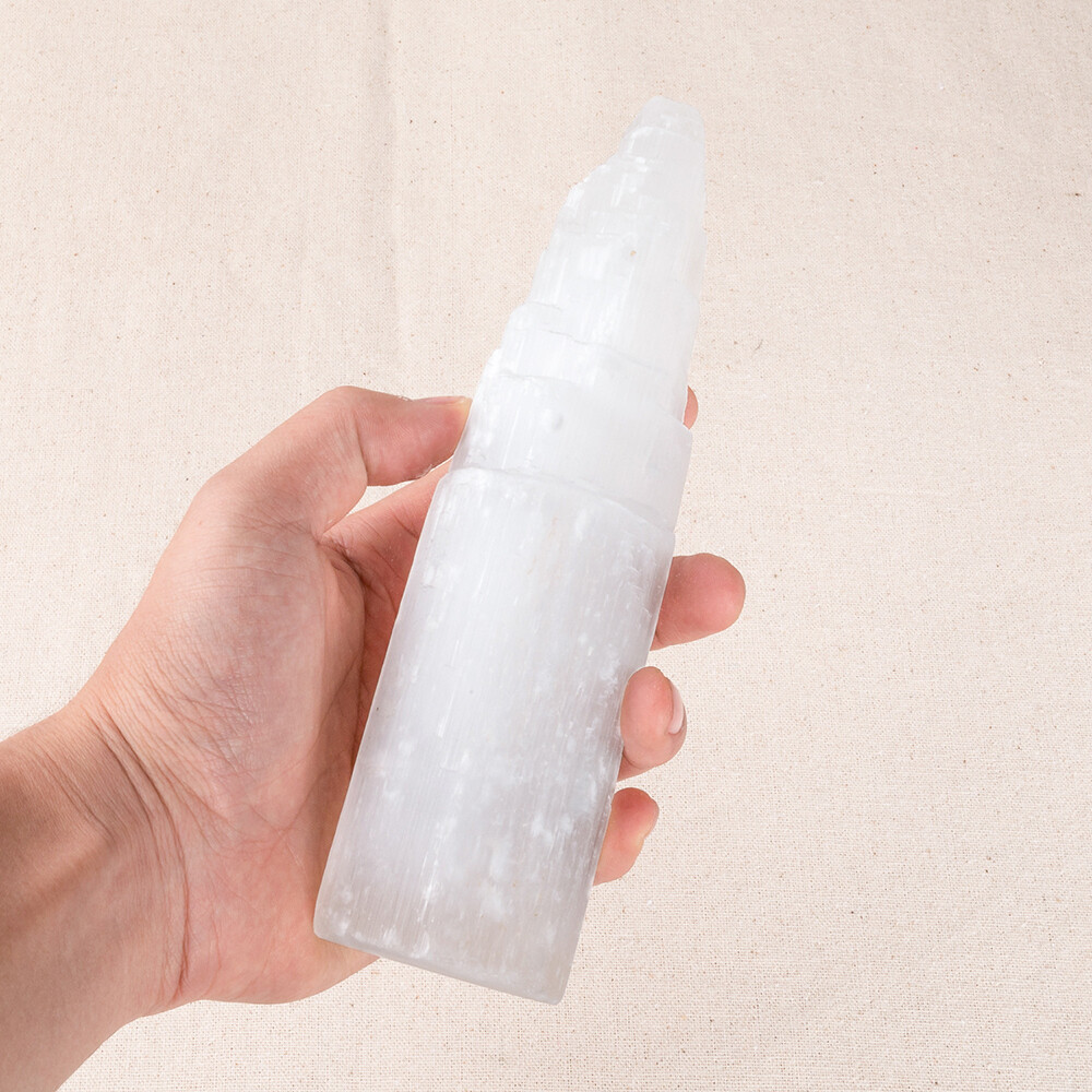 Selenite Lamp Crystal Gemstone Selenite Tower Point Lamp W/LED Light Base Reiki