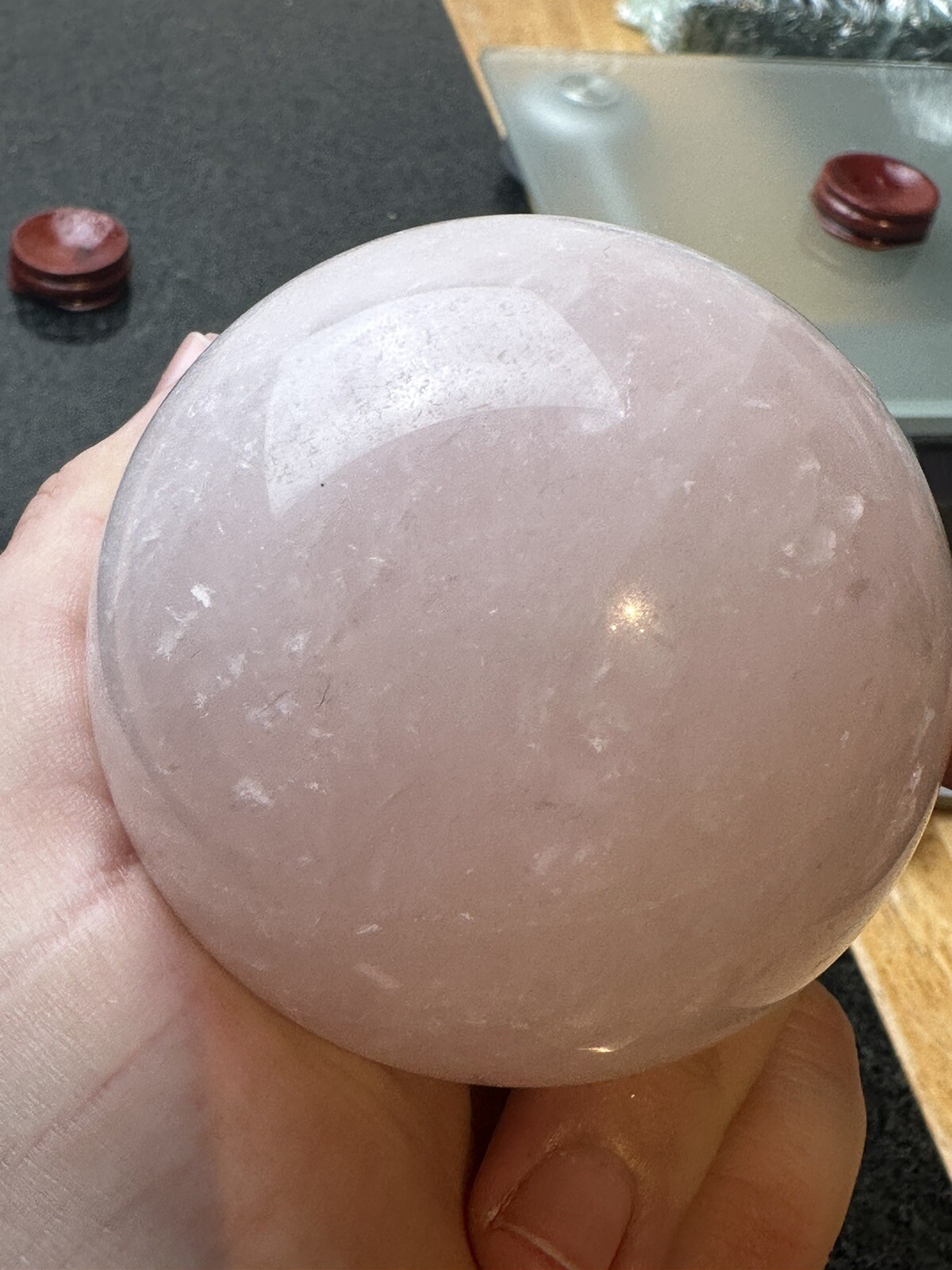 Large Natural Pink Rose Quartz Crystal Sphere Ball Healing Chakra 6.8cm 444g F5