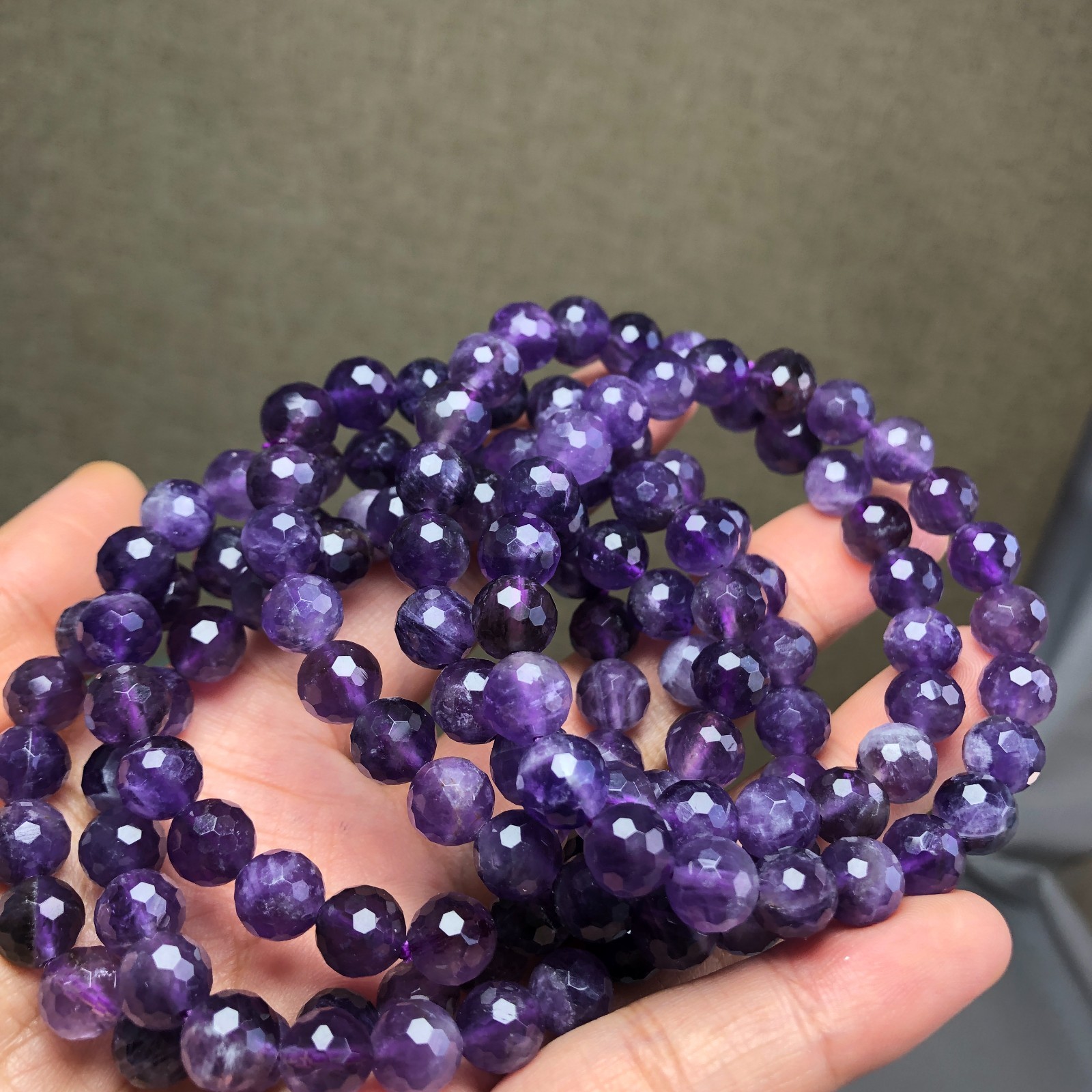 5Pcs Wholesal Natural Dreamy amethyst bracelets Crystal ball sphere facet 8mm