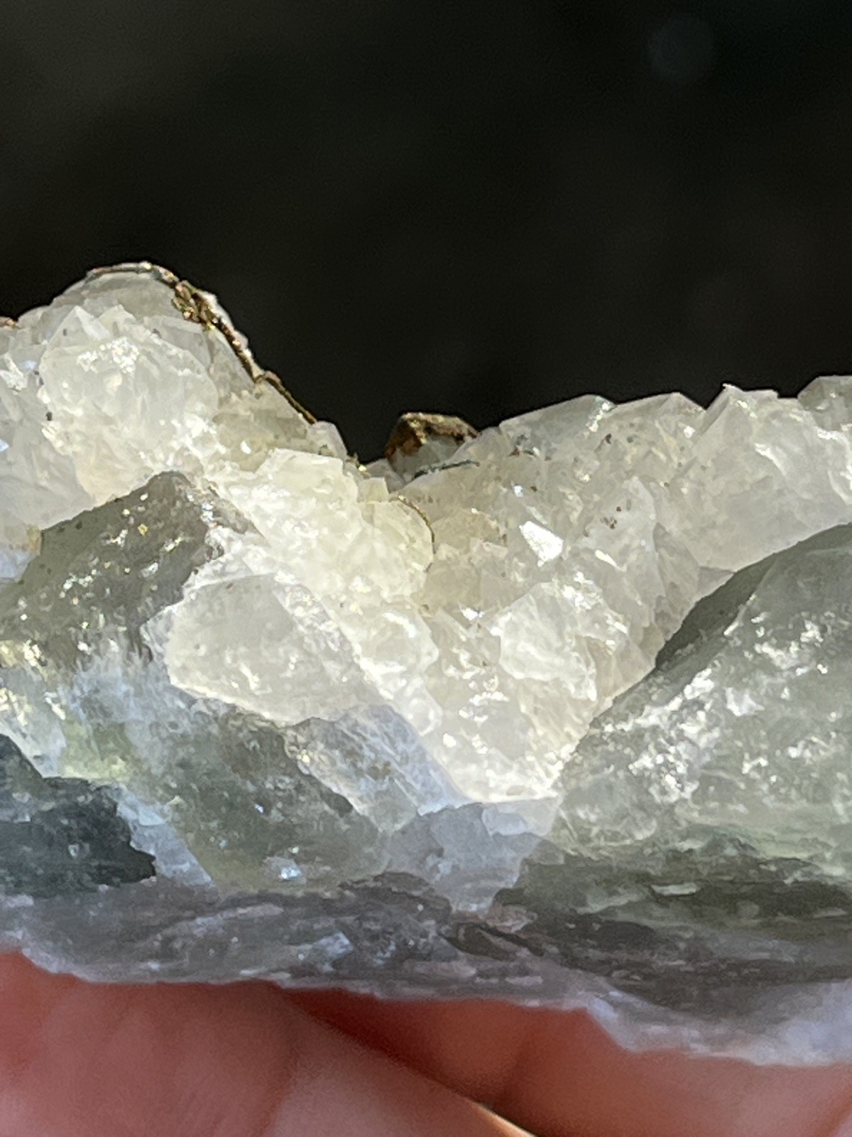 Mixed Calcite & Chalcopyrite on Green Fluorite Druzy Mineral Specimen 3.5 oz