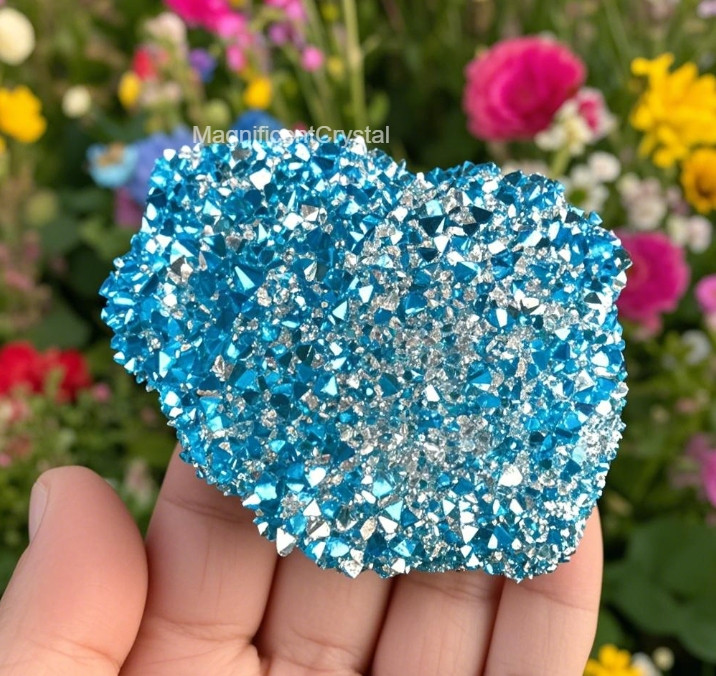 Titanium Aura Blue Quartz Crystal Healing Rainbow Cluster Geode Home Decor Gift