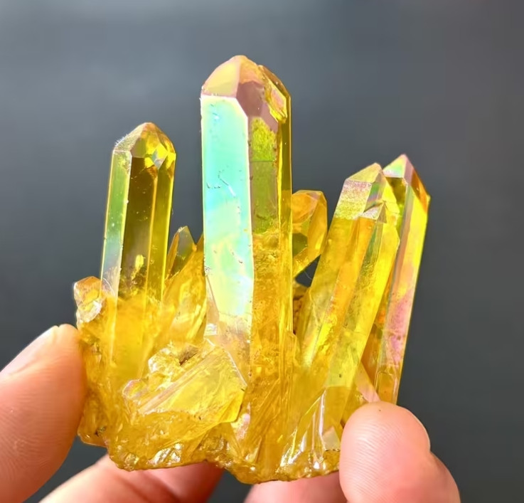 Natural Titanium Aura Citrine Cluster Yellow Gemstone Healing Reiki Home Decor