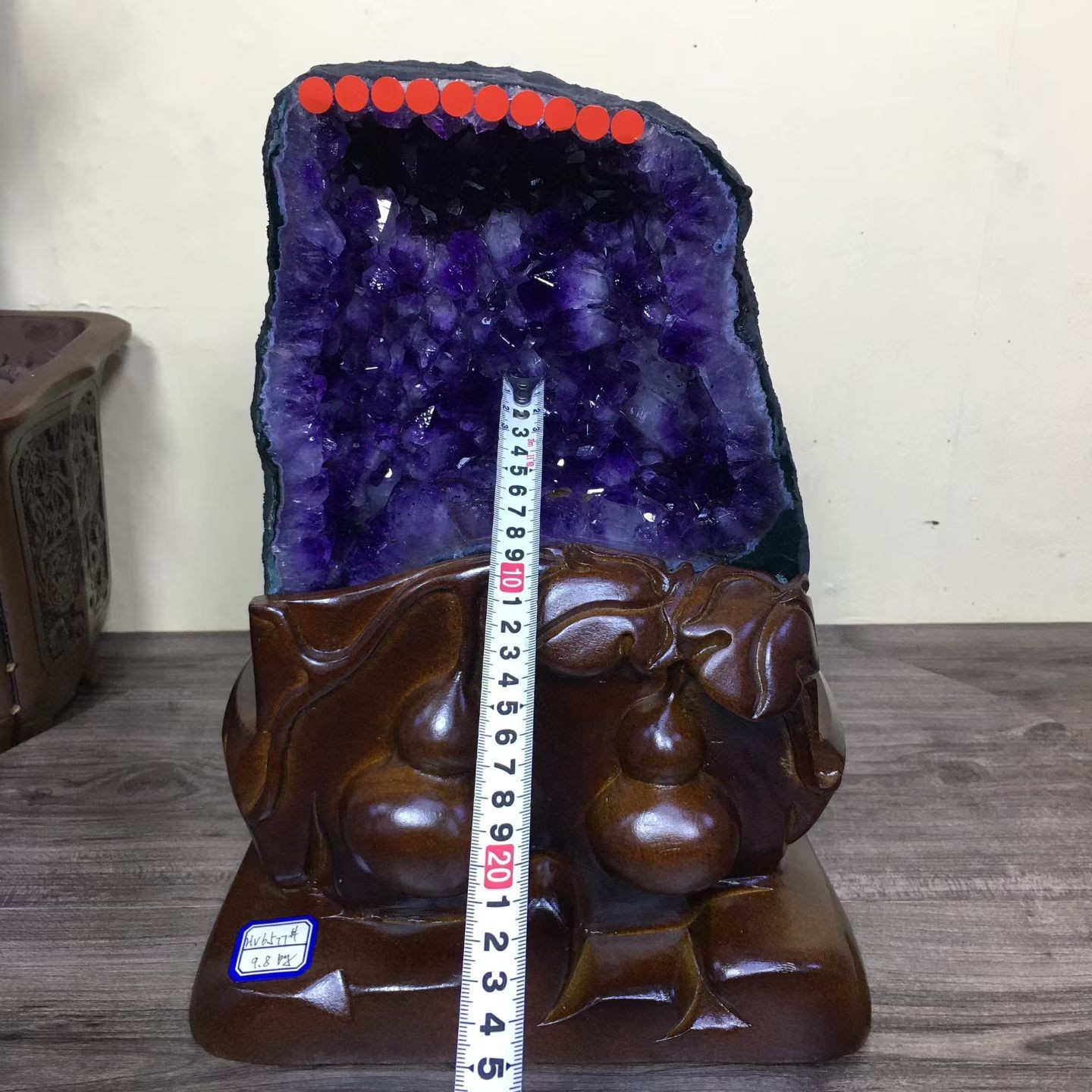 21.56LB Top Natural Amethyst Geode Quartz Crystal Cathedral Healing Decor +Stand