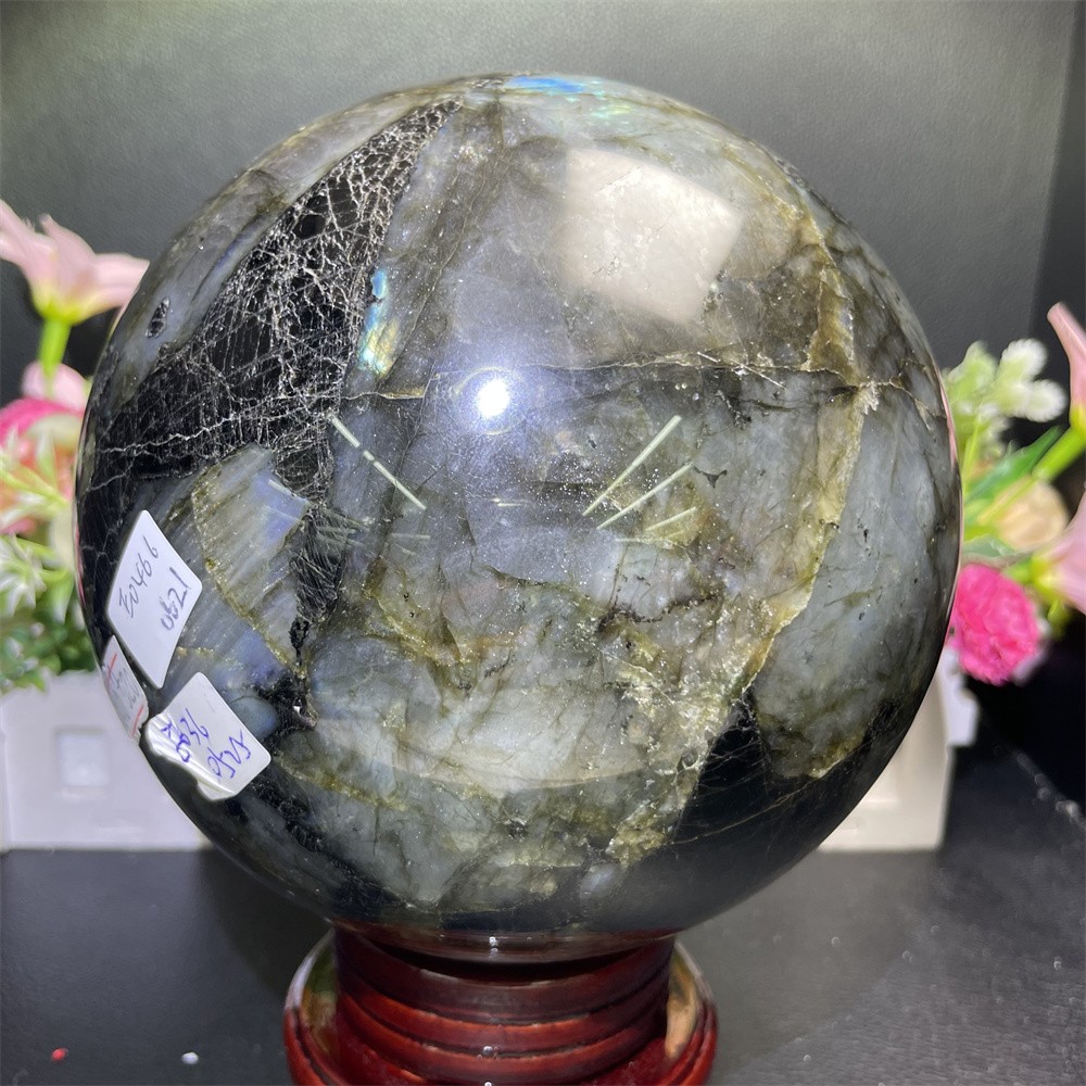 11.1LB 5.5″ Natural Flash Labradorite Sphere Ball Crystal Quartz Mineral Energy