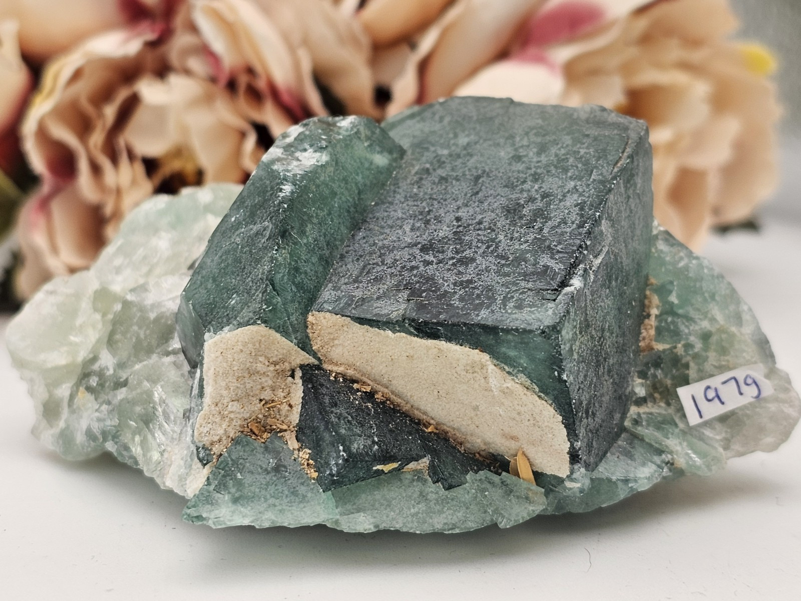 Green Teal Cubic Fluorite Specimen Rare crystal Raw 197g 7.8cm Blue