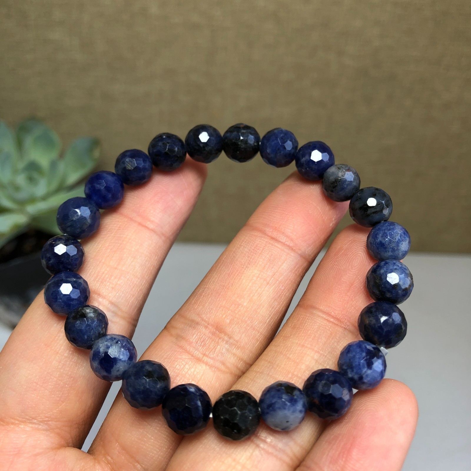 5Pcs Wholesal Natural sodalite agate bracelets Crystal ball sphere facet 8mm