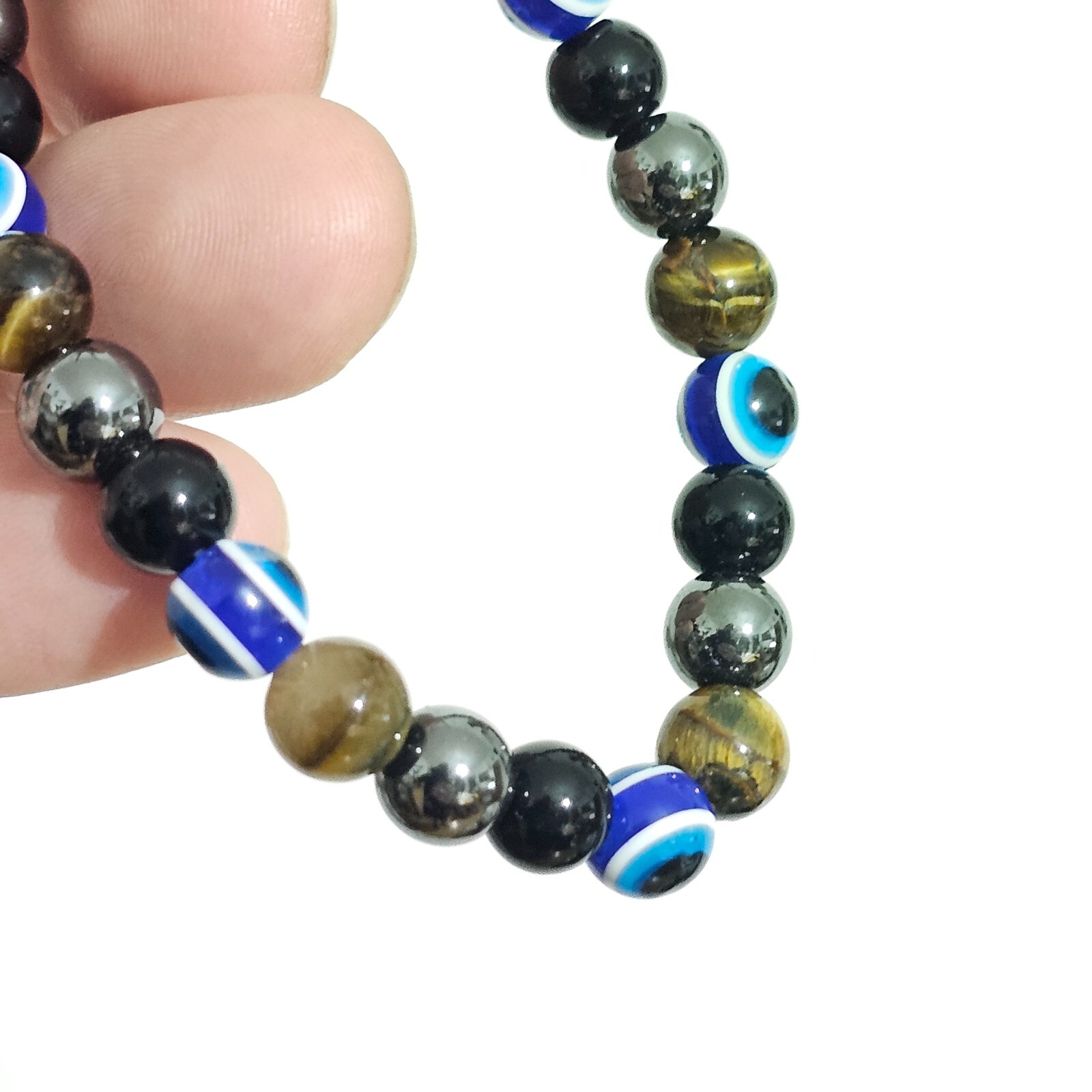 Evil Eye Protection Bracelet Hematite Obsidian Tigers Eye Gemstone Jewellery