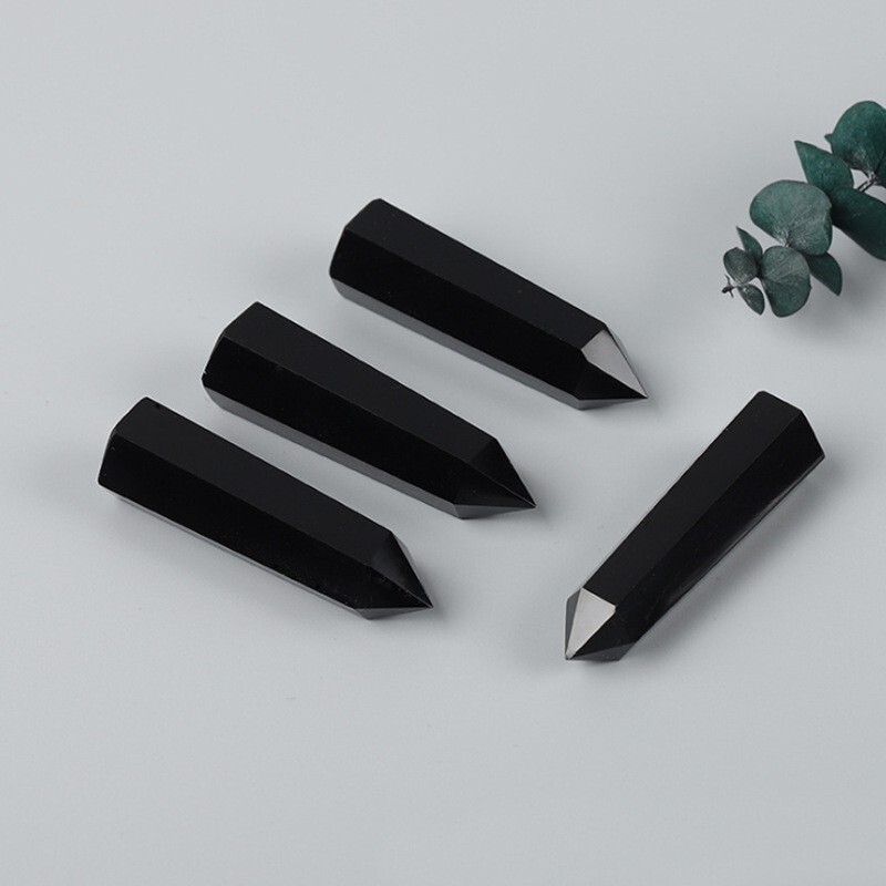 Natural Black Obsidian Healing Obelisk Crystal Wands Reiki Tower Point Decor