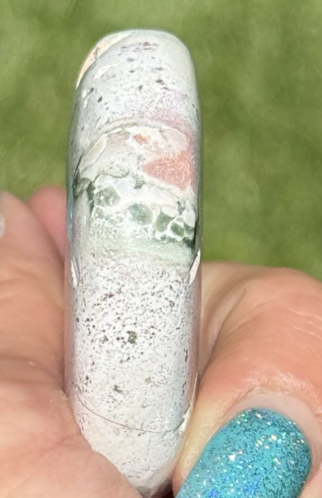 Unicorn Jasper Medallion Palm Stone Pastel Pink Green Crystal Healing India