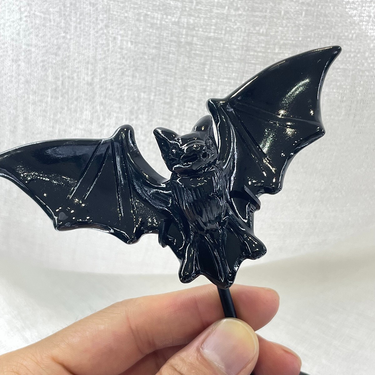 Natural Obsidian Bat Hand Craved Healing Stone Crystal Figurine Reiki Energy