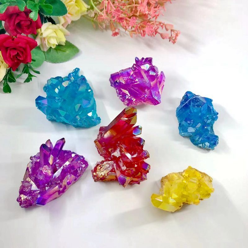Natural Quartz Angel Aura Titanium Crystal Cluster Healing Rough Stone Specimens