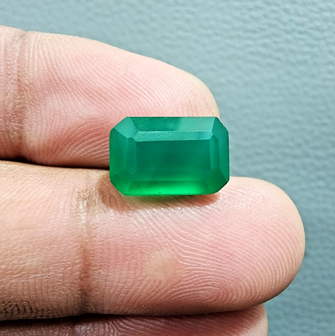 7 Ct Top Green Onyx Faceted Emerald Cut Loose Gemstone Jewelry Making For Ring