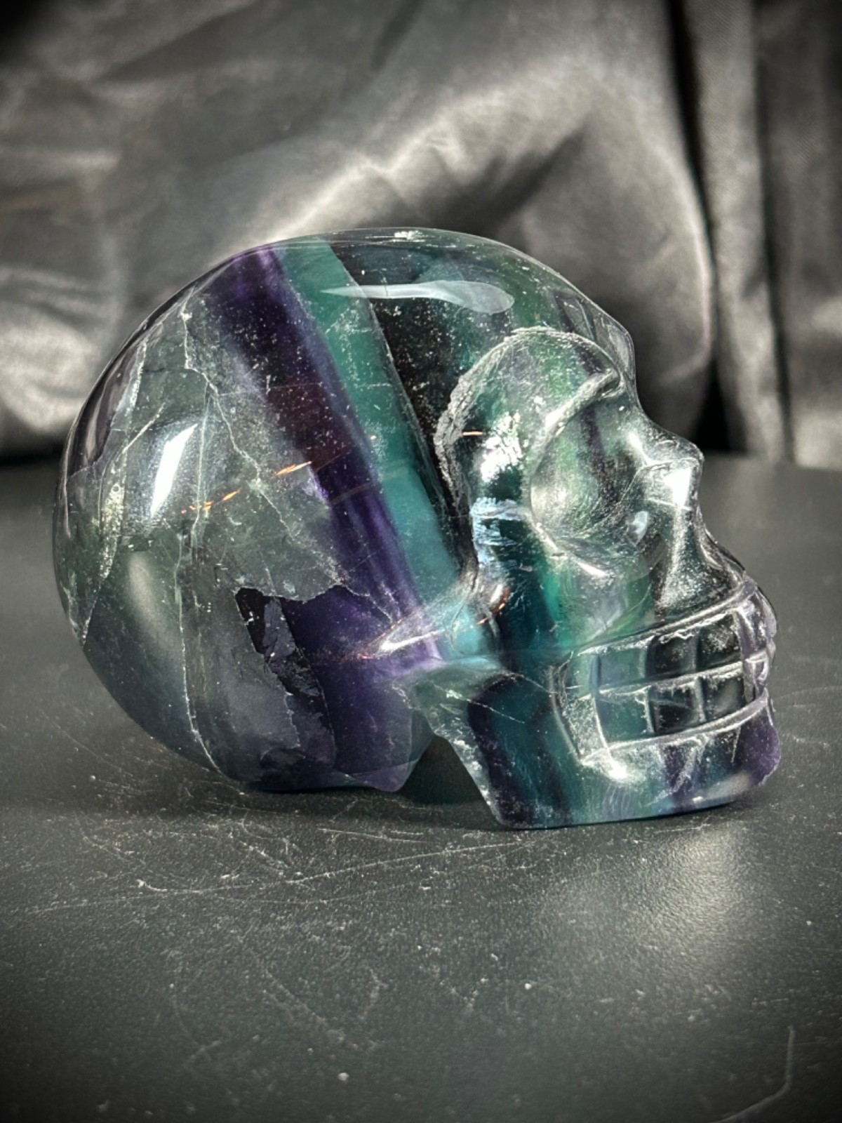 3.15″ Dark Blue, Green, & Purple Fluorite Skull 13.4oz (379 grams)