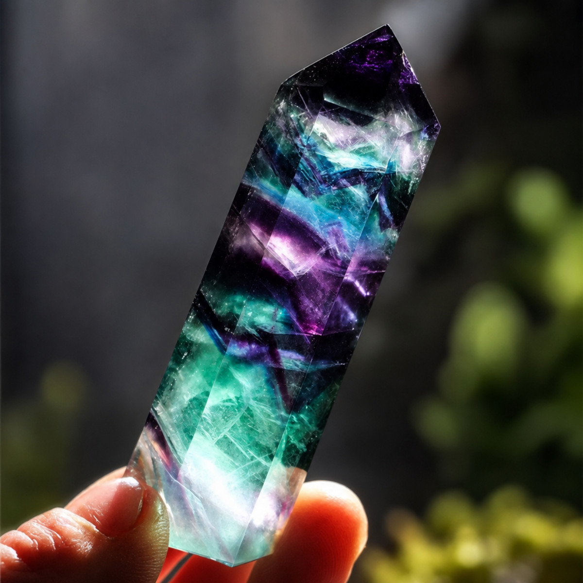 Natural Rainbow Fluorite Tower Obelisk Healing Crystal Point Reiki Wand Decor