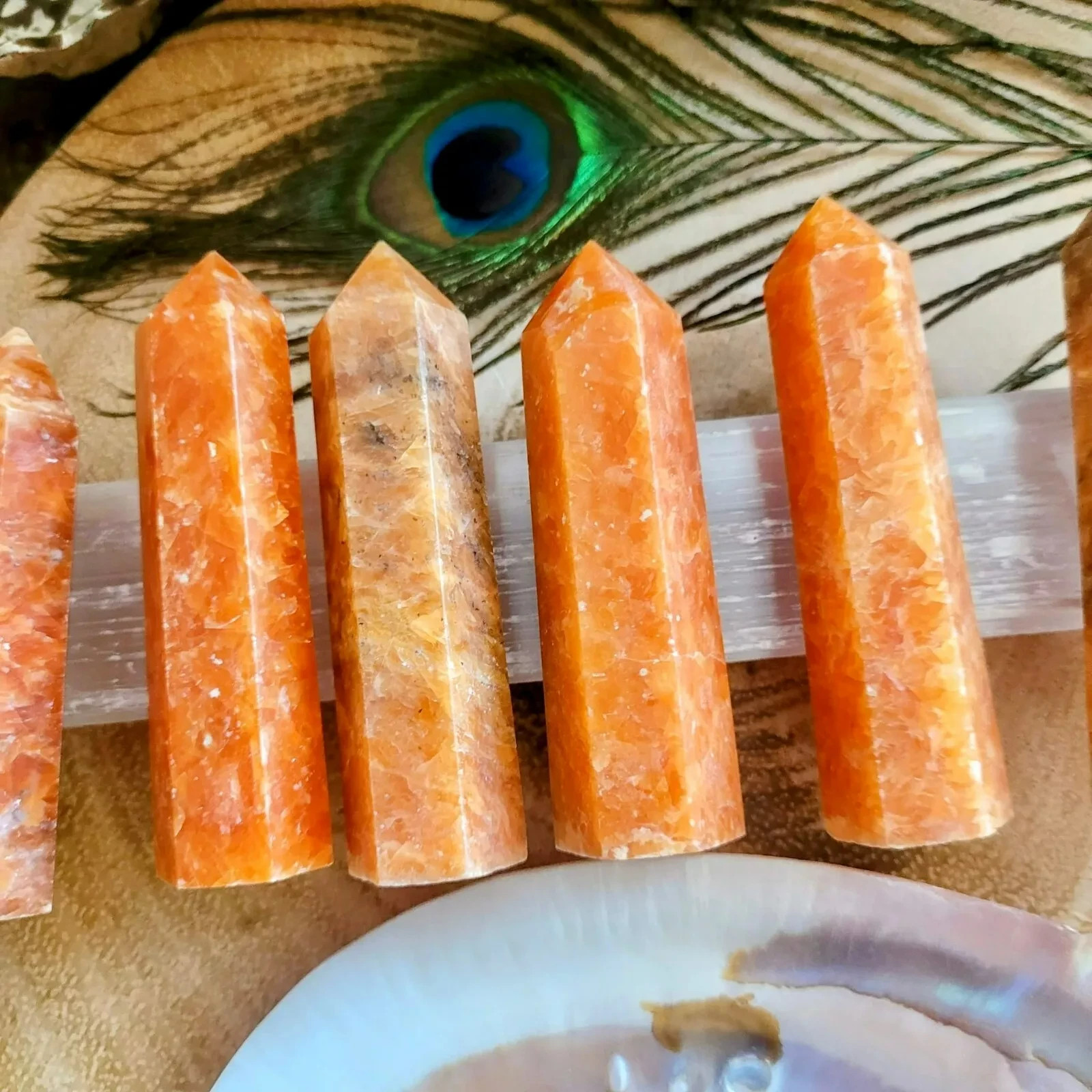 Natural Sunstone Crystal Tower Point Wand Healing Reiki Obelisk Home Decor Gift