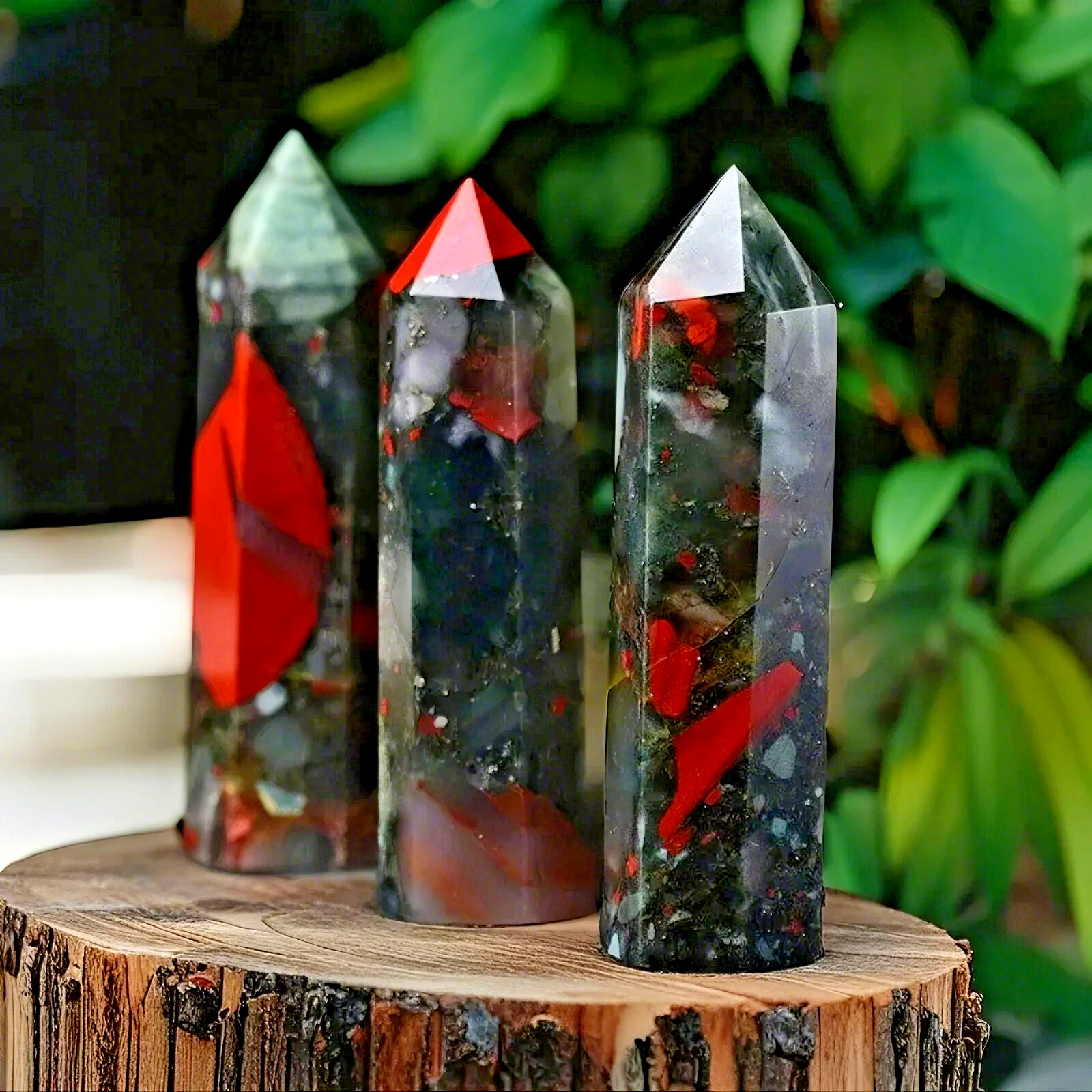 Natural African Bloodstone Healing Crystal Tower Point Reiki Obelisk Rock Decor