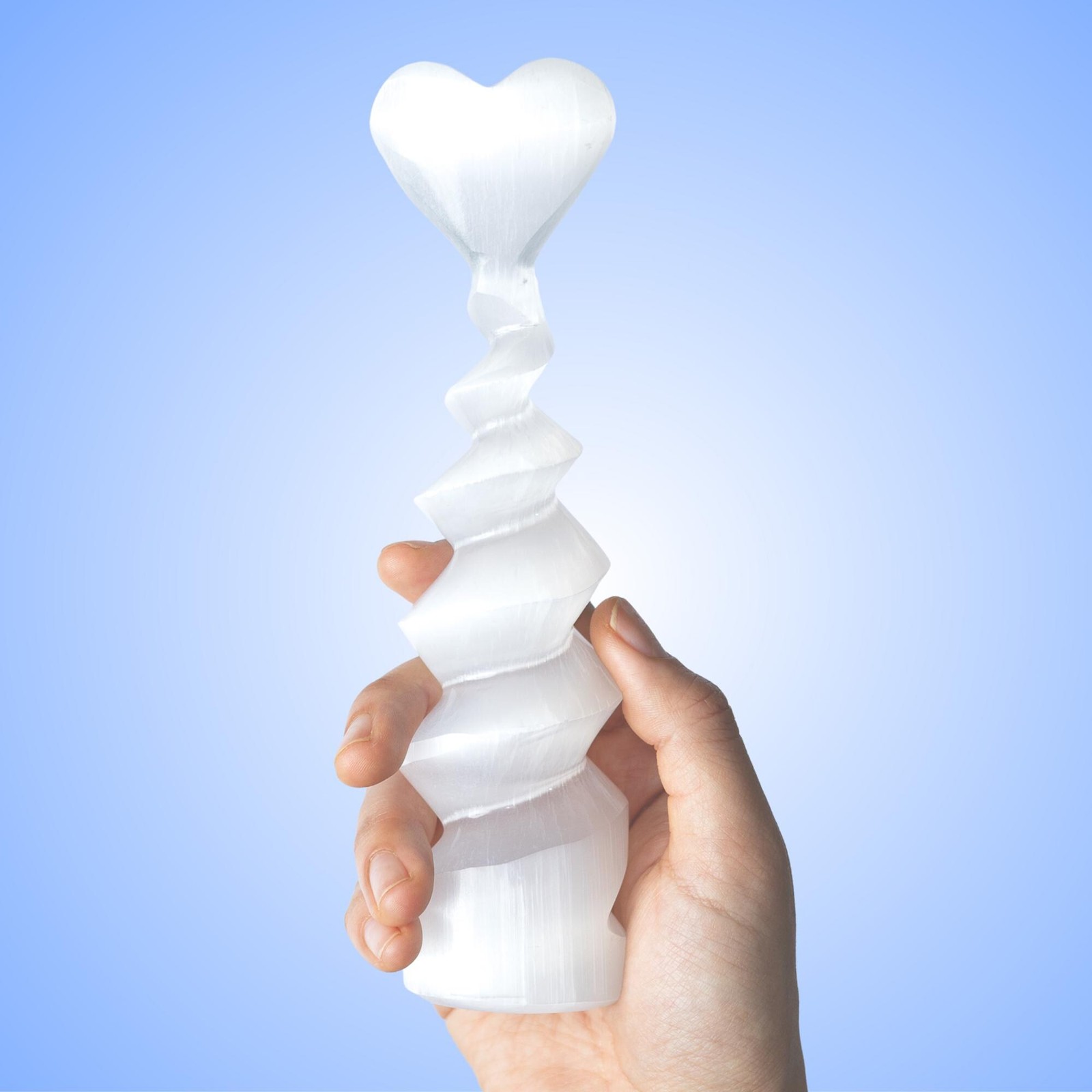 Selenite Spiral Tower Heart Top Natural Crystal Decor Stone Gift Choose Size