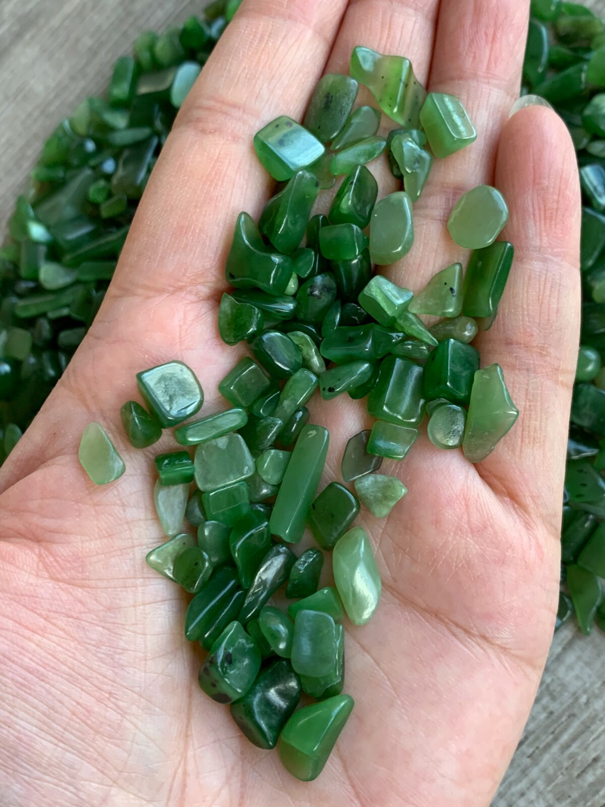Grade A++ Nephrite Jade Semi Tumbled Gemstone Chips 5 – 15mm, Wholesale Bulk Lot