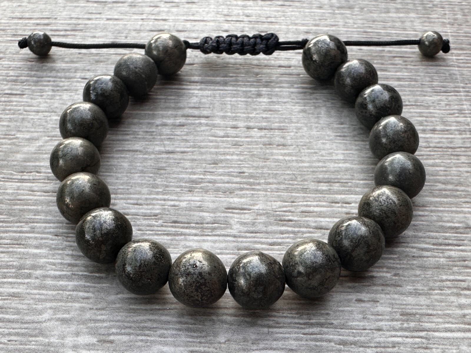 Grade A++ Pyrite Crystal Adjustable Bead Bracelet 10mm, Genuine Pyrite Bracelet