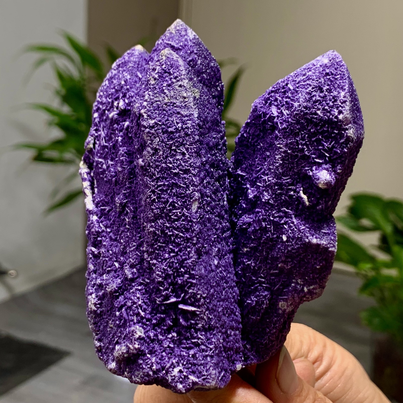 449G Natural purple fluorite wrapped candle crystal cluster mineral crystals