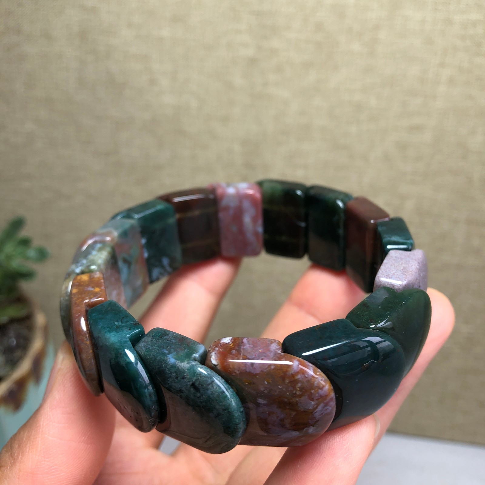 Top Natural Ocean Jasper Stone Bracelet colorful Gemstone Stretch Handmade A6149