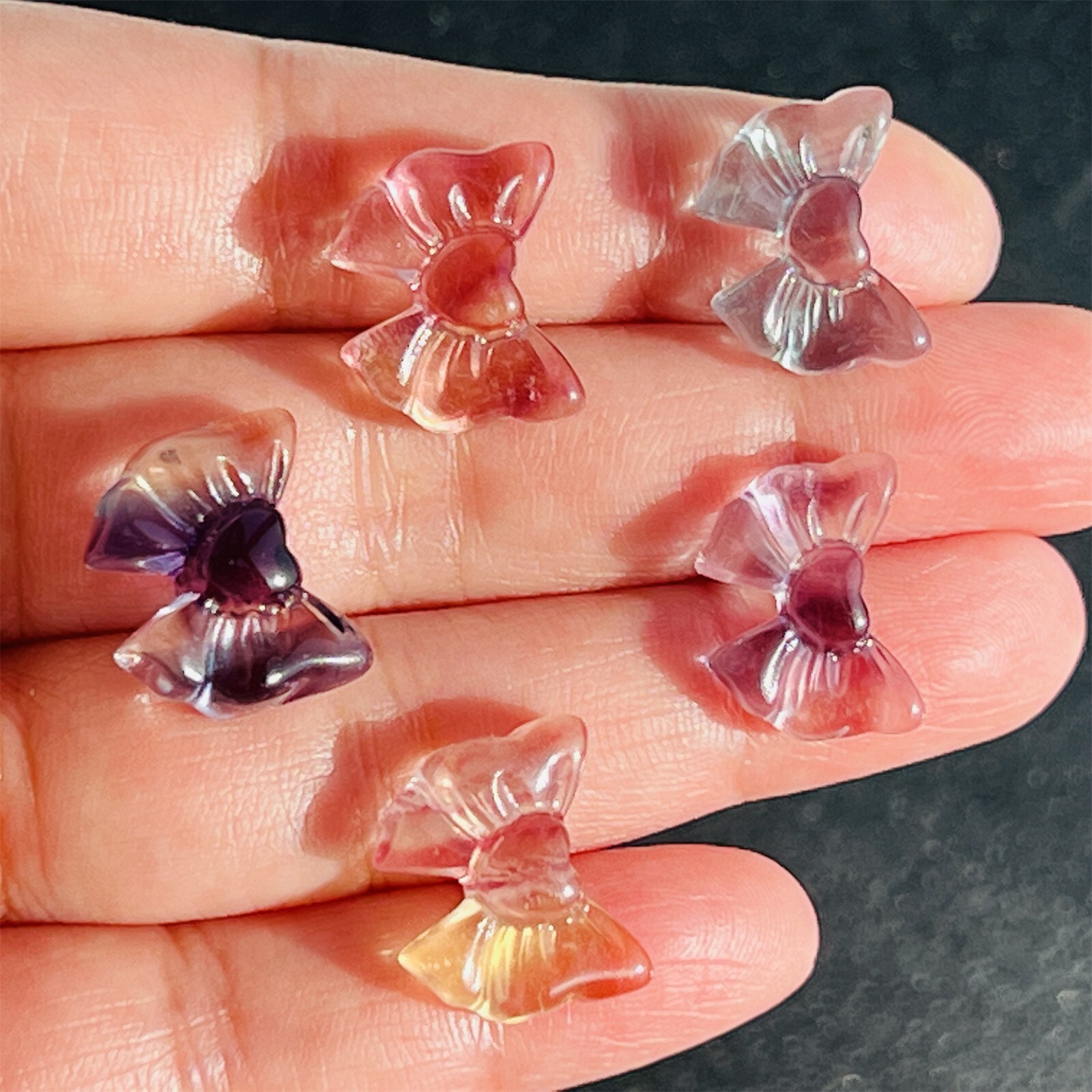 5pcs Natural Fluorite Mini love Bow tie skull Quartz Crystal Skull Gift healing