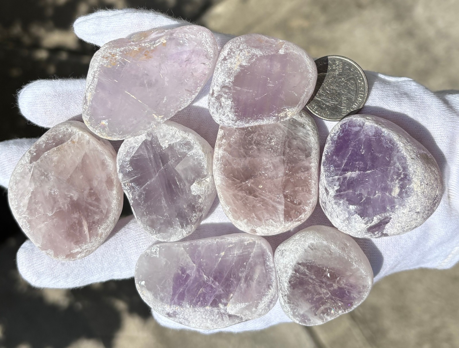 US SALE SEE VIDEO 453g LOT 8 SEER STONES PALE AMETHYST & PALE ROSE QUARTZ CHUNKY
