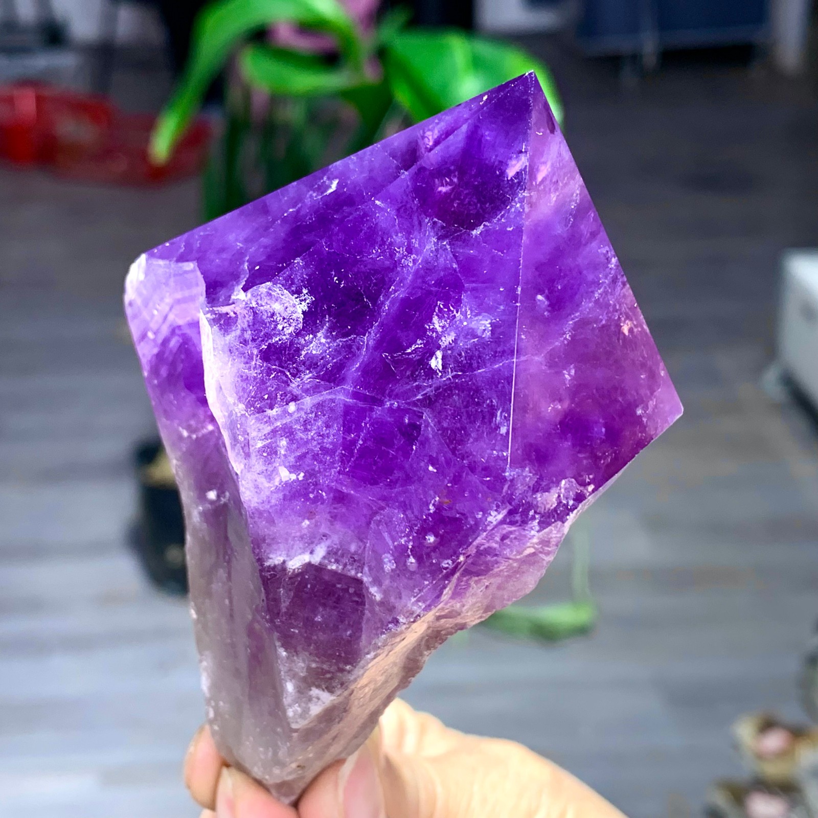 378G Natural Amethyst Quartz Crystal Single-End Terminated Wand Point Healing