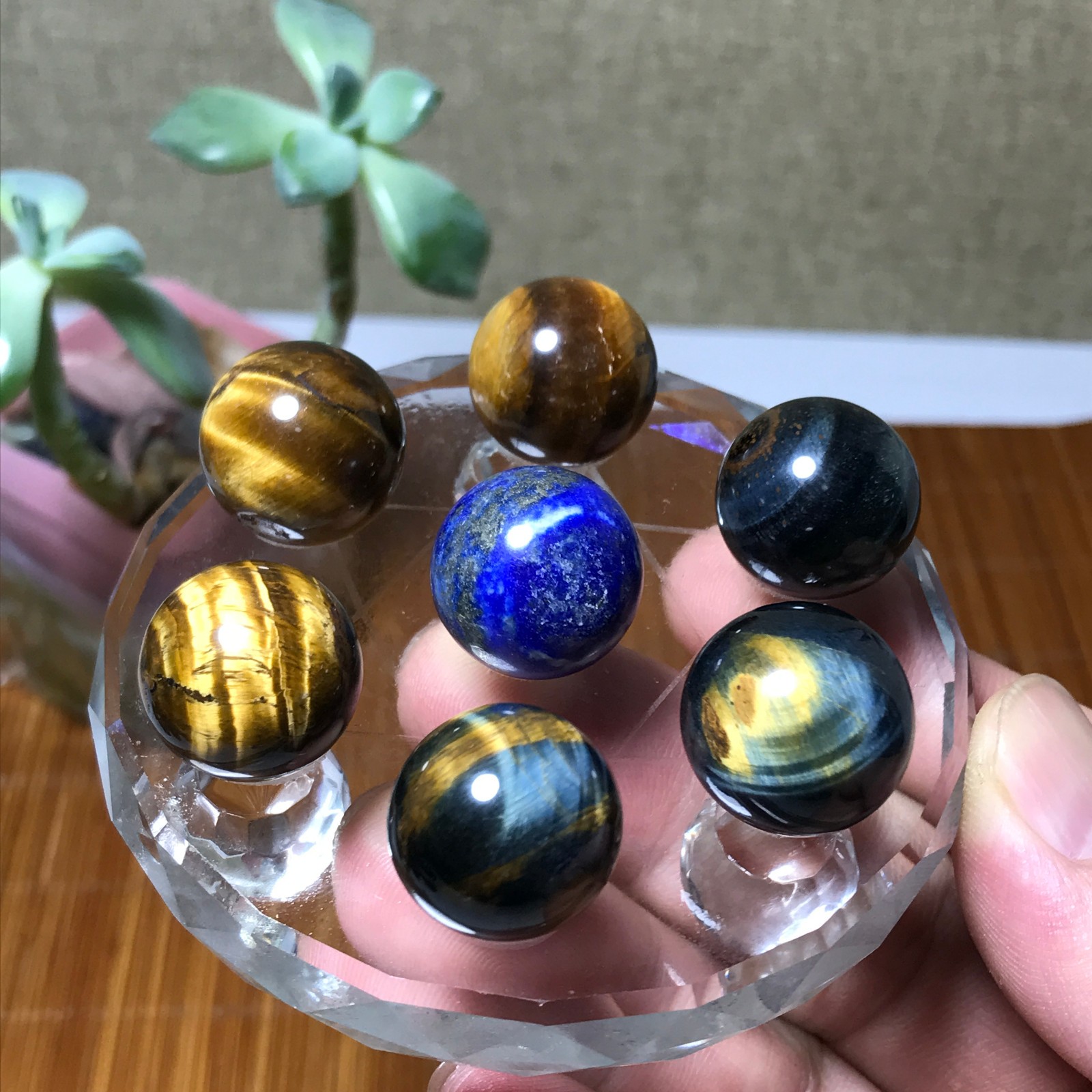 Natural lapis lazuli tiger eye gemstone Seven Star Array Specimen base 1310