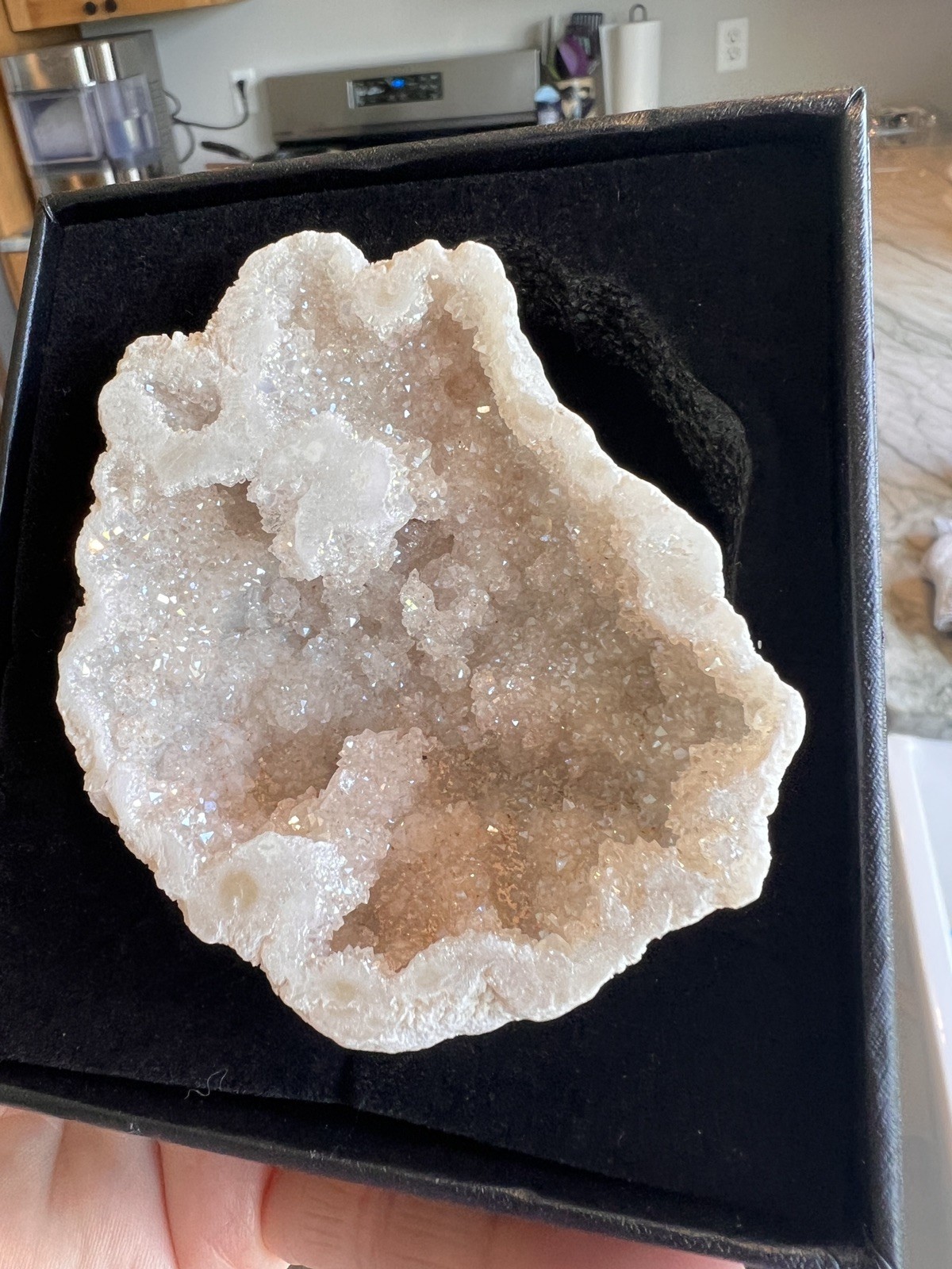 KALIFANO Celestite Crystal Cluster Geode – High Energy in gift box and card