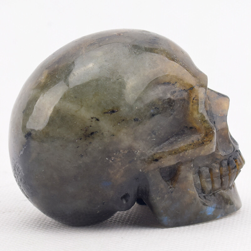 3″ Natural Labradorite skull figurine Handmade Human Shape Carved Skull,293g