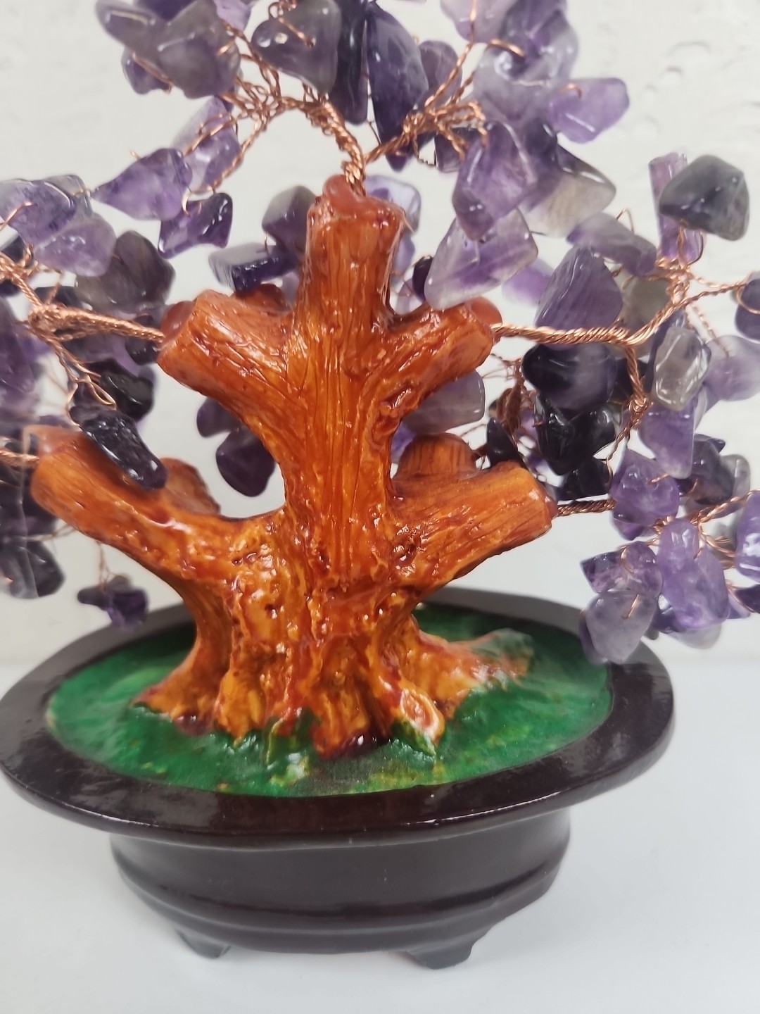 Amethyst glass gemstone bonsai tree – feng shui wealth tree in ceramic pot –