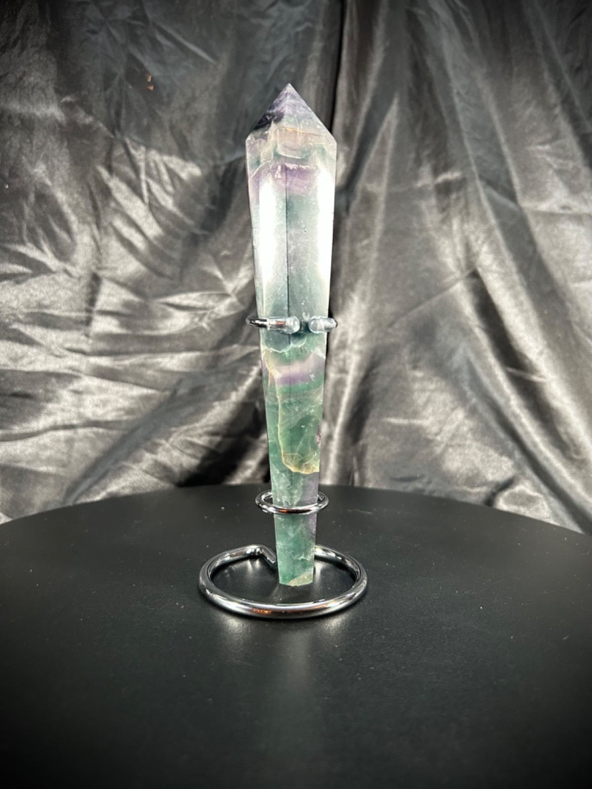 7″ Rainbow Fluorite Wand With Metal Stand 7.5oz (214 grams)