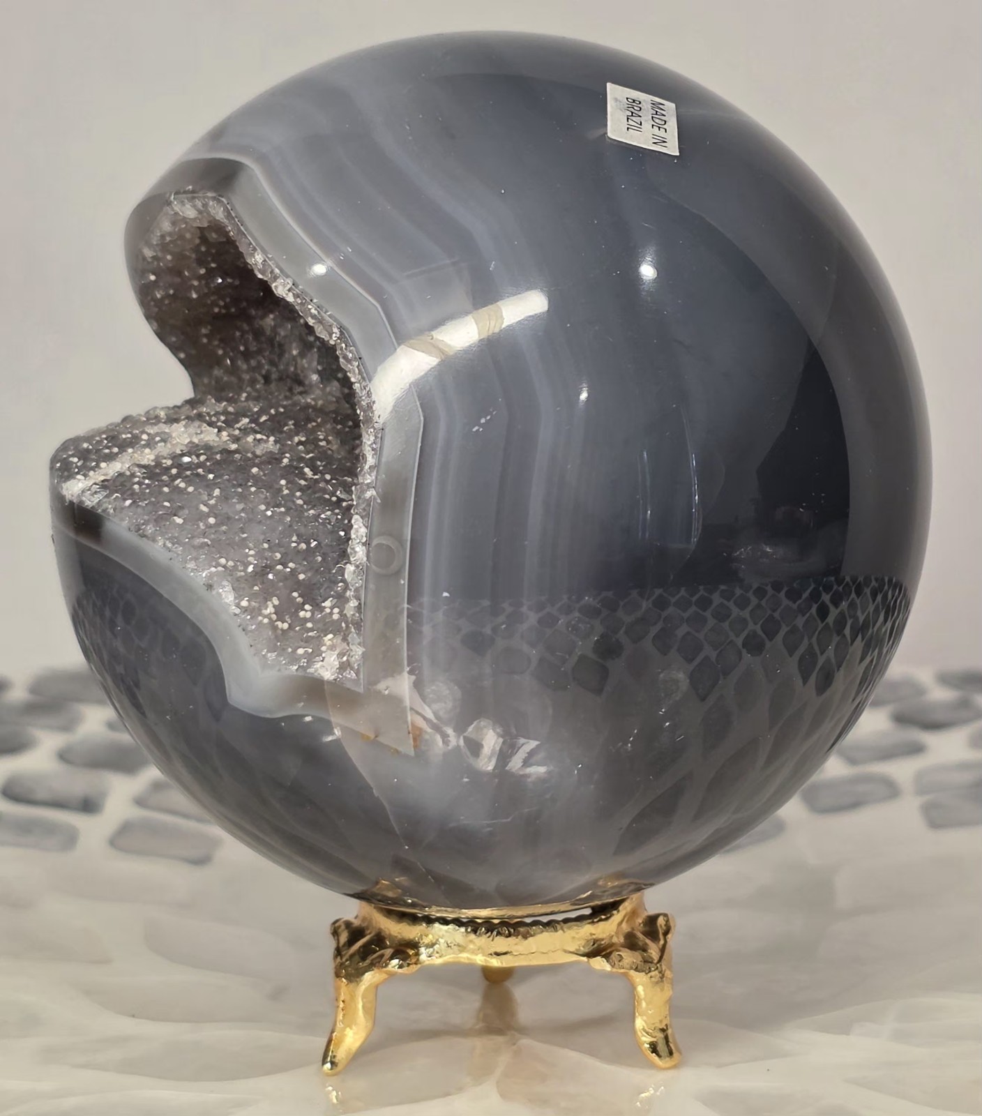 1.98LB 3.5″Natural Druzy Agate Sphere Healing Crystal Ball Home Decor Quartz Vug