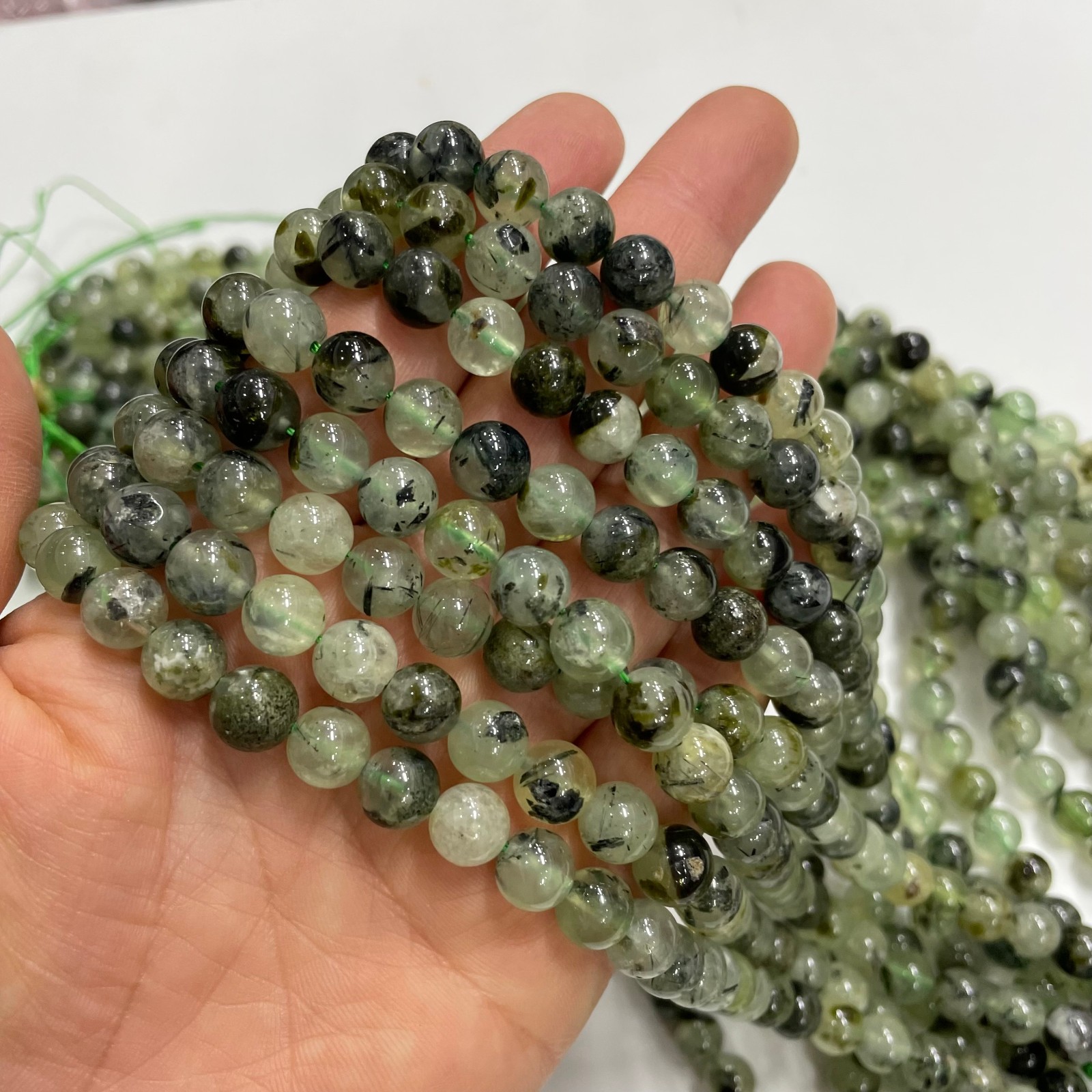 8mm Green agate round bead crystal string, 1 strand #20