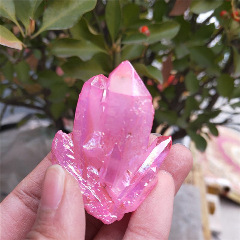 50g Natural Pink Aura Titanium Quartz Crystal Cluster Healing reiki VUG Specimen
