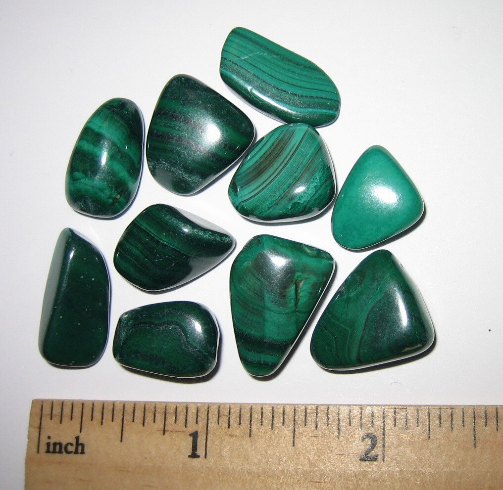 10 TUMBLED POLISHED NATURAL 0.55″- 0.7″ MALACHITE STONE MINERALS CONGO 38.3g *3