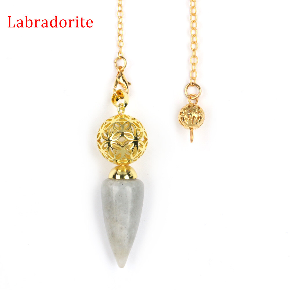 10pcs Gold Chain Bullet Cone Crystal Chakra Pendulum Quartz Stone Metal Dowsing