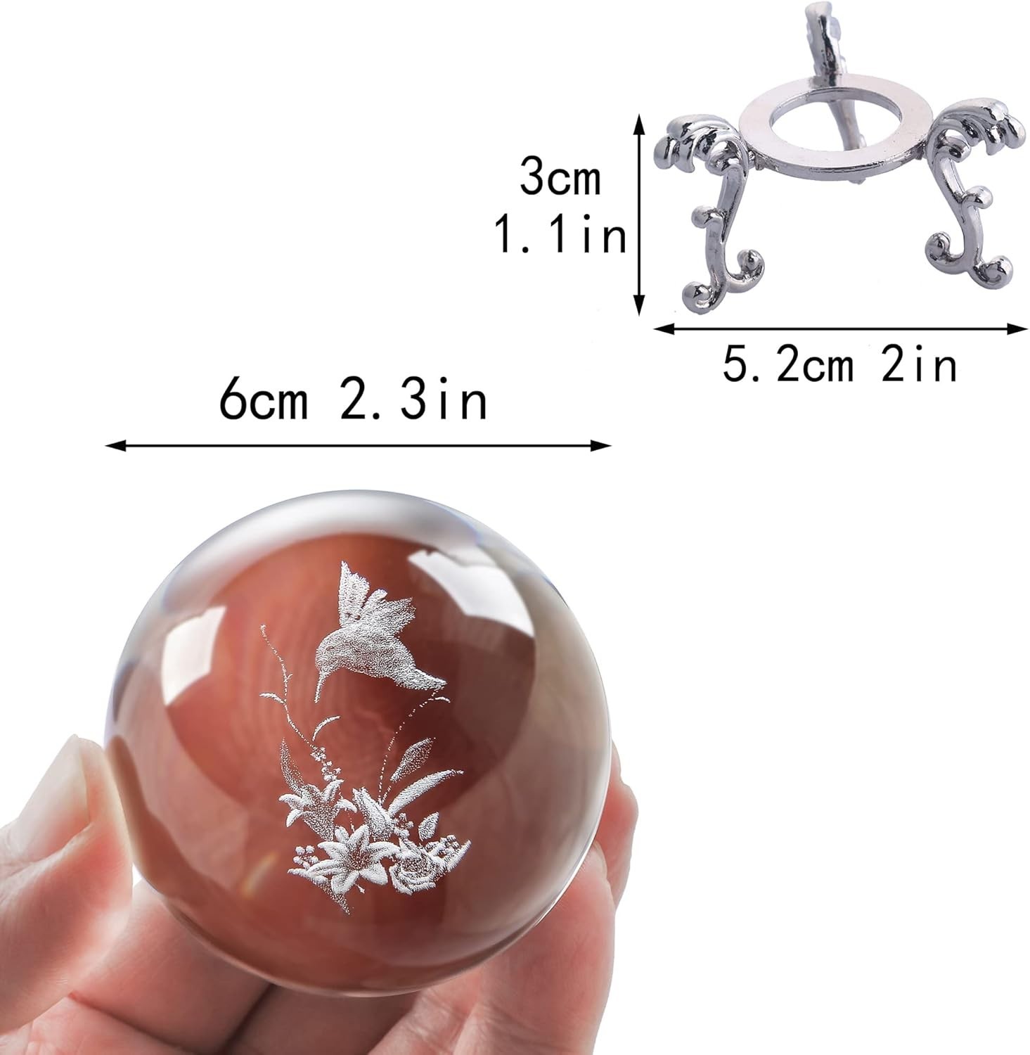 Handmade 60mm Hummingbird Crystal Sphere with Metal Base – Perfect Gift Option