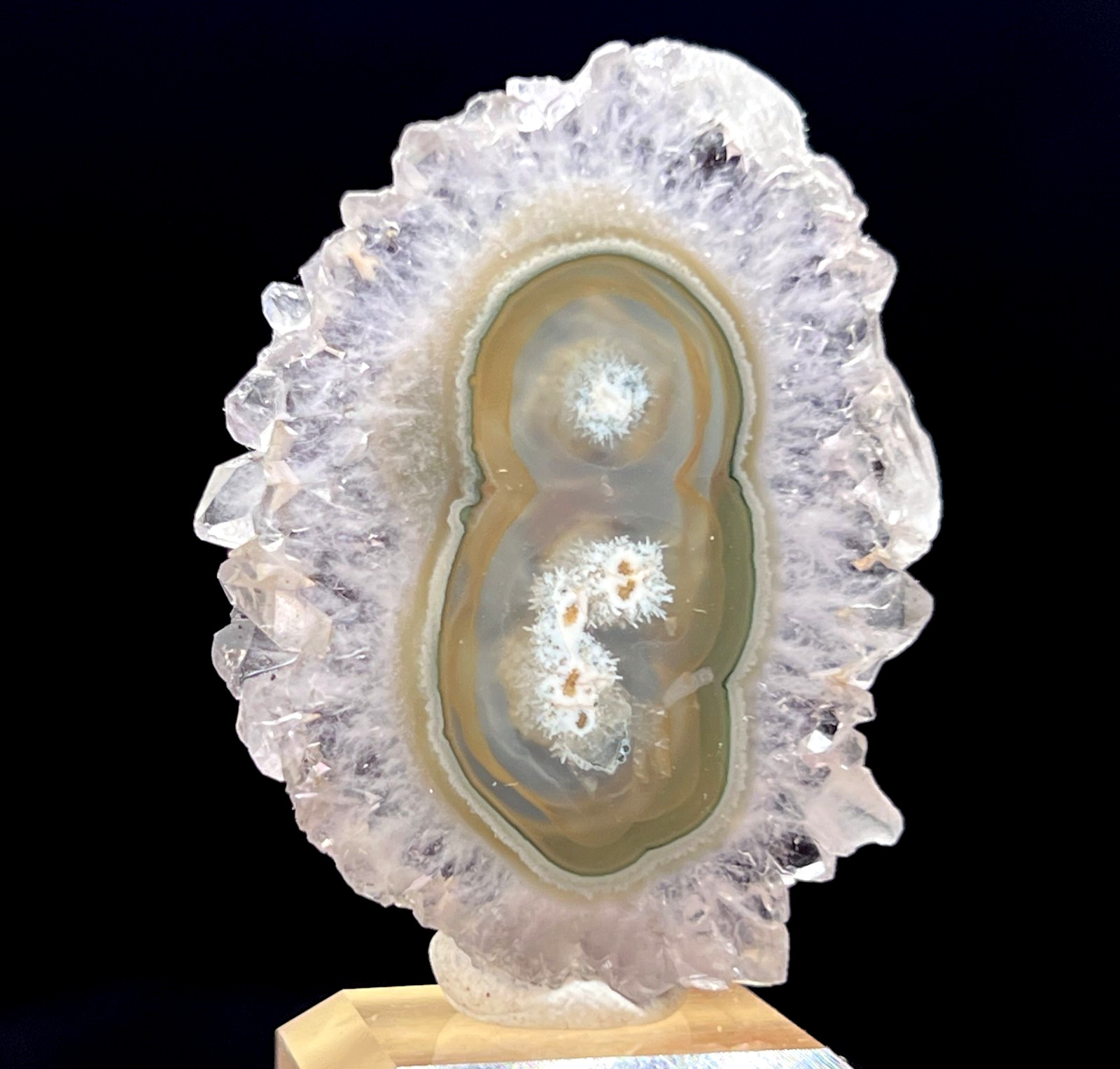 36mm Beautiful Pattern pale purple Amethyst stalactite slice, both sides good